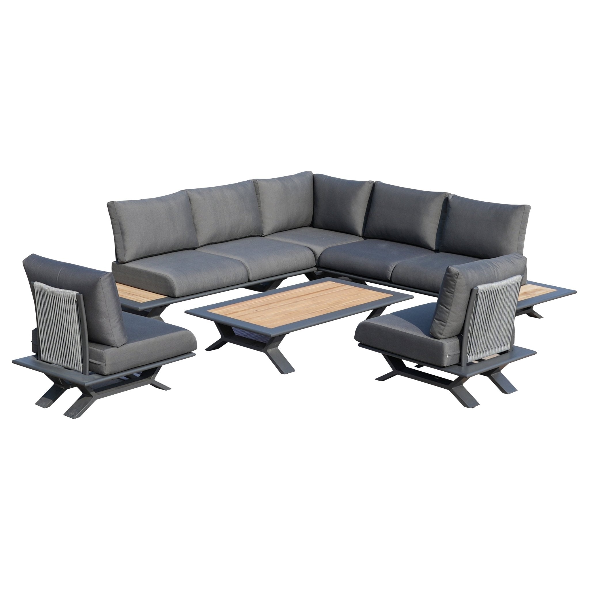 High - grade teak handrails aluminum dew pipe sofa garden set (PAS - 2323) - Direct Wicker