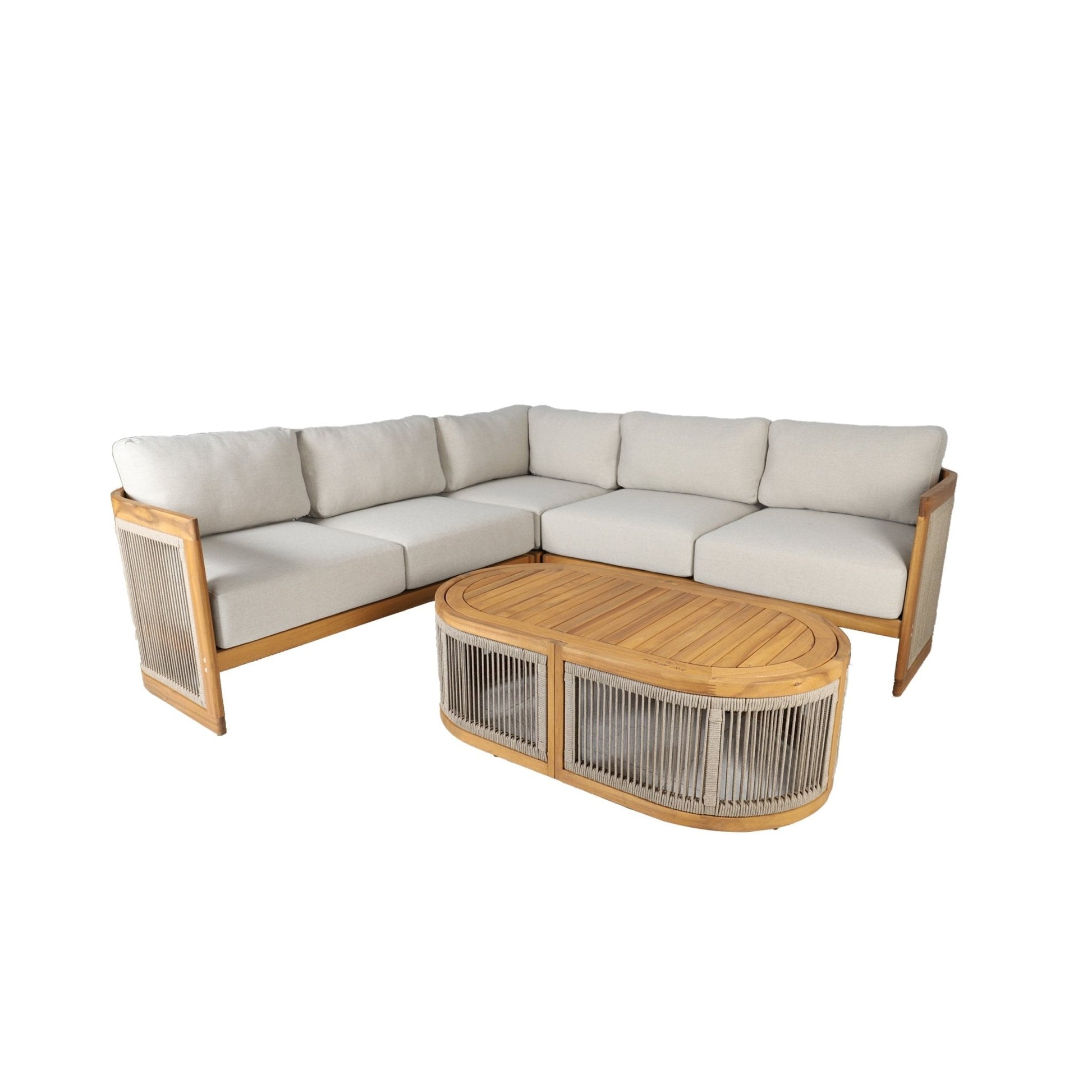 L - Shape 4 - Seat Solid Wood Modular Sofa Set with Oval Coffee Table (PAS - 2516 - LS+CS+RS+OTA) - Direct Wicker