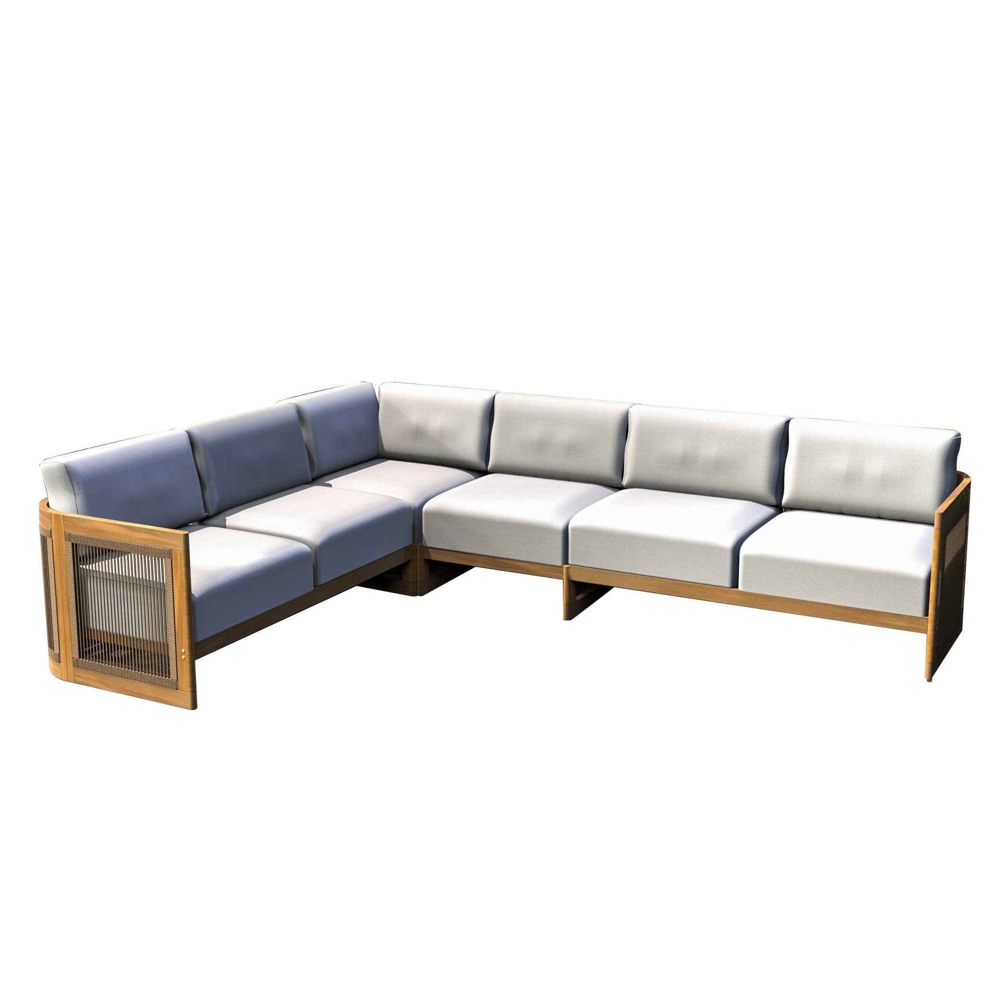 L-Shape 5-Seat Solid Wood Modular Sofa Set with Cushions (PAS-2516-LS+CS+MS+RS)