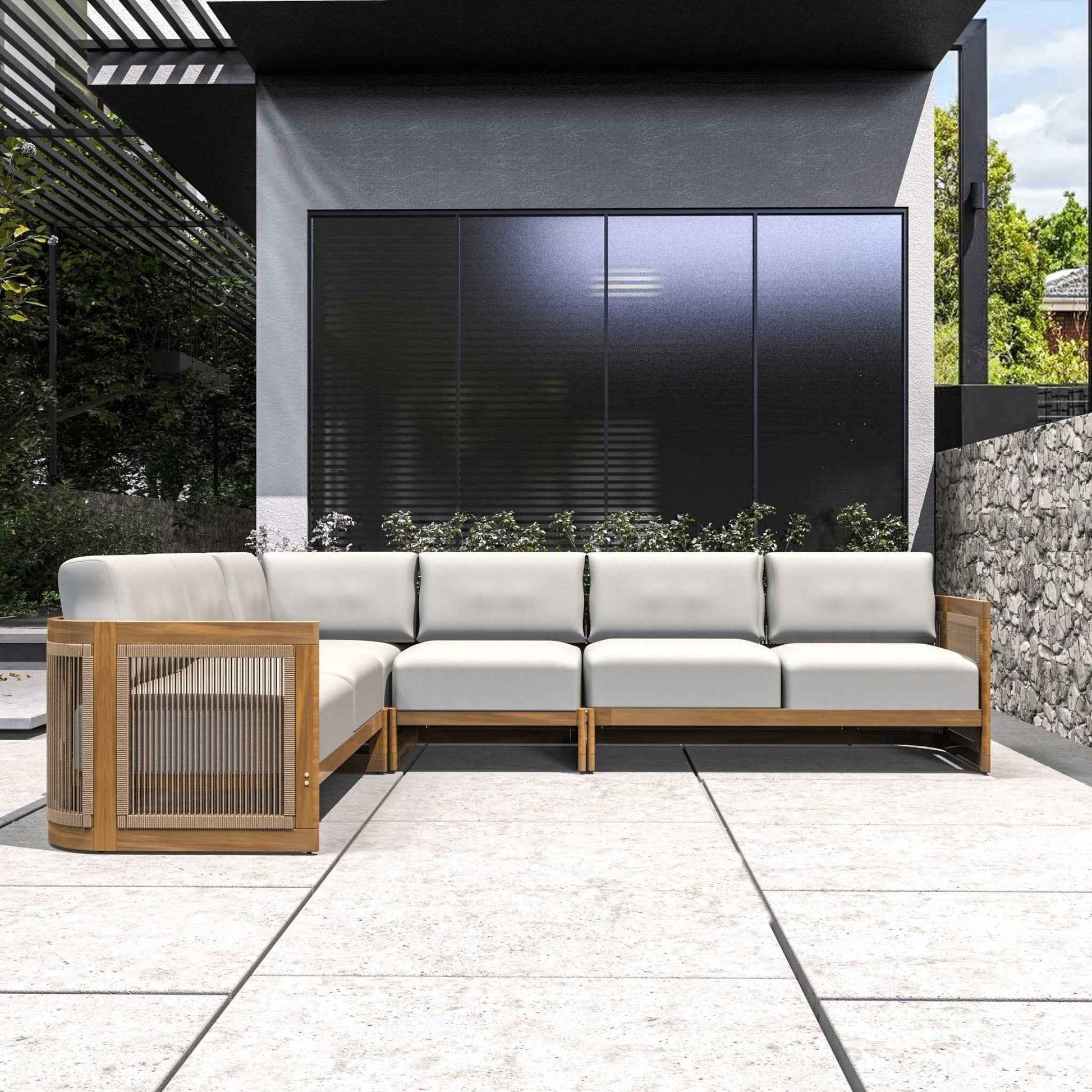 L-Shape 5-Seat Solid Wood Modular Sofa Set with Cushions (PAS-2516-LS+CS+MS+RS)
