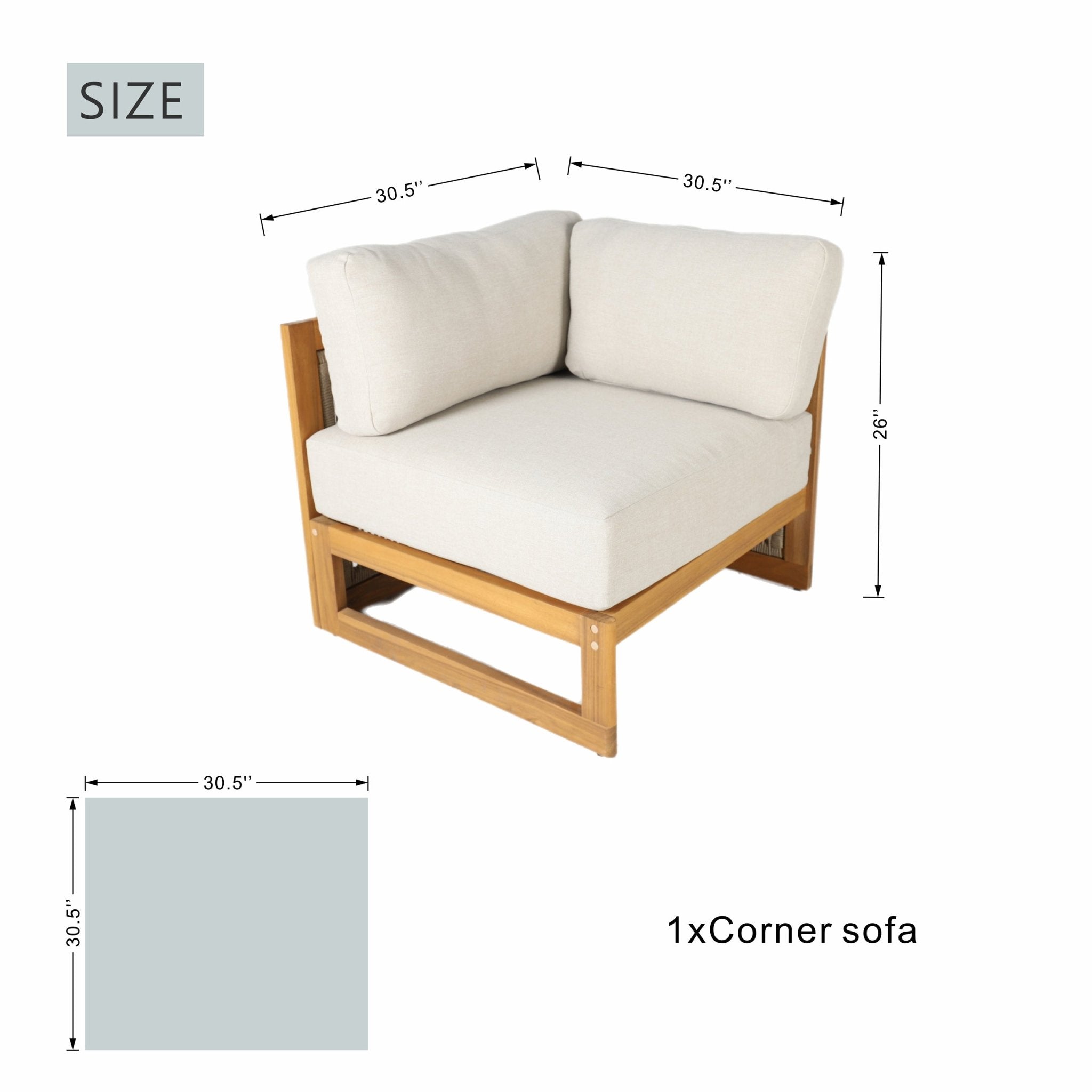 L-Shape 5-Seat Solid Wood Modular Sofa Set with Cushions - Lounge Configuration (PAS-2516-LS+CS+MS+RS) - Direct Wicker