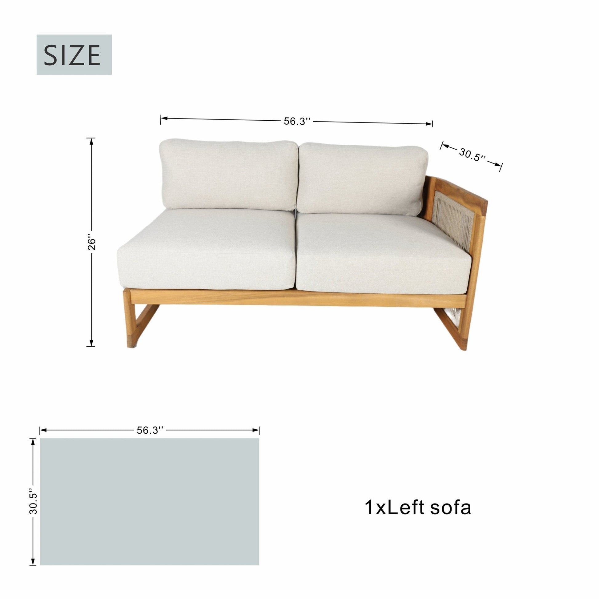 L-Shape 5-Seat Solid Wood Modular Sofa Set with Cushions - Lounge Configuration (PAS-2516-LS+CS+MS+RS) - Direct Wicker