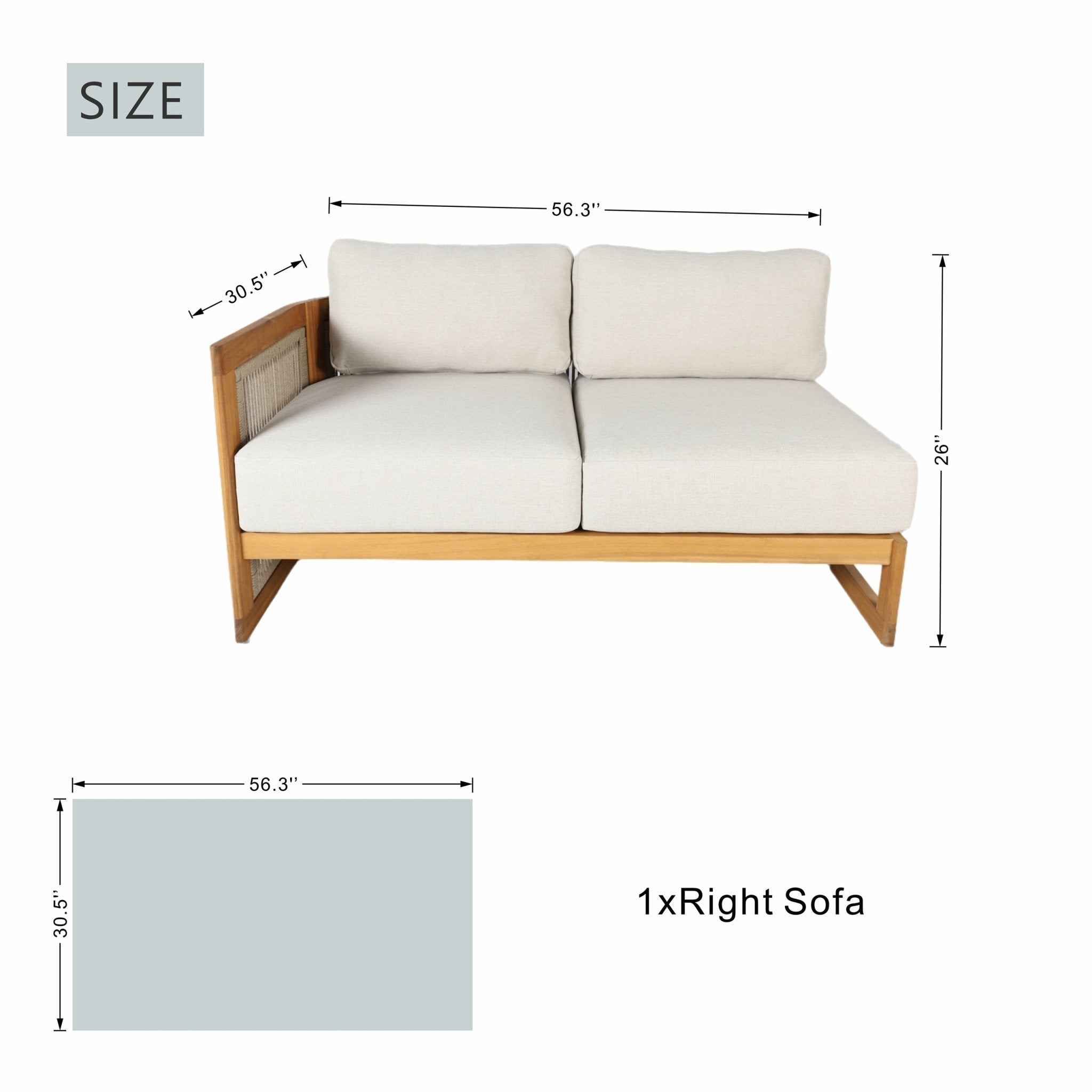 L-Shape 5-Seat Solid Wood Modular Sofa Set with Cushions - Lounge Configuration (PAS-2516-LS+CS+MS+RS) - Direct Wicker