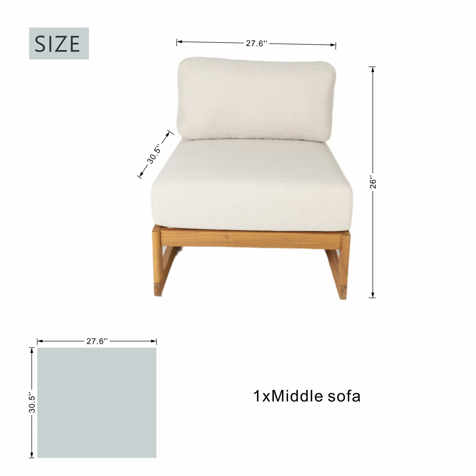L-Shape 5-Seat Solid Wood Modular Sofa Set with Cushions - Lounge Configuration (PAS-2516-LS+CS+MS+RS) - Direct Wicker