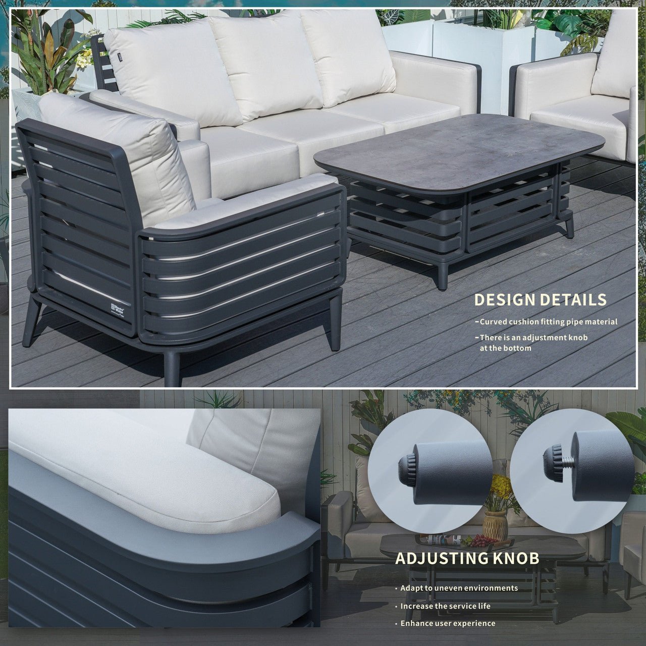 New Aluminum Exposed Tube High-End 5-Seat Sofa Set (PAS-2350TS） - Direct Wicker