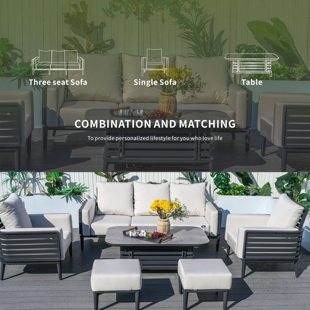 New Aluminum Exposed Tube High-End 5-Seat Sofa Set (PAS-2350TS） - Direct Wicker