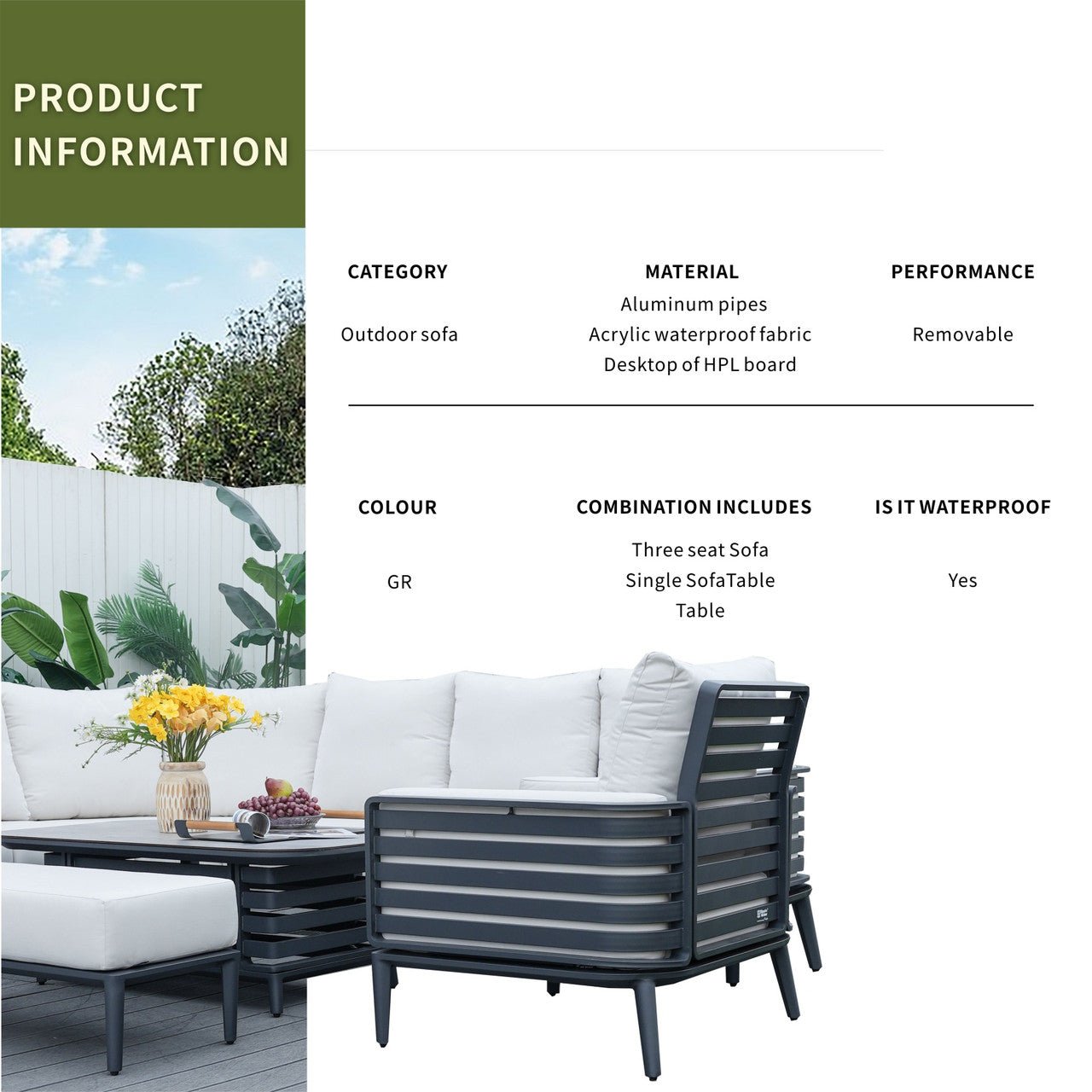 New Aluminum Exposed Tube High-End 5-Seat Sofa Set (PAS-2350TS） - Direct Wicker