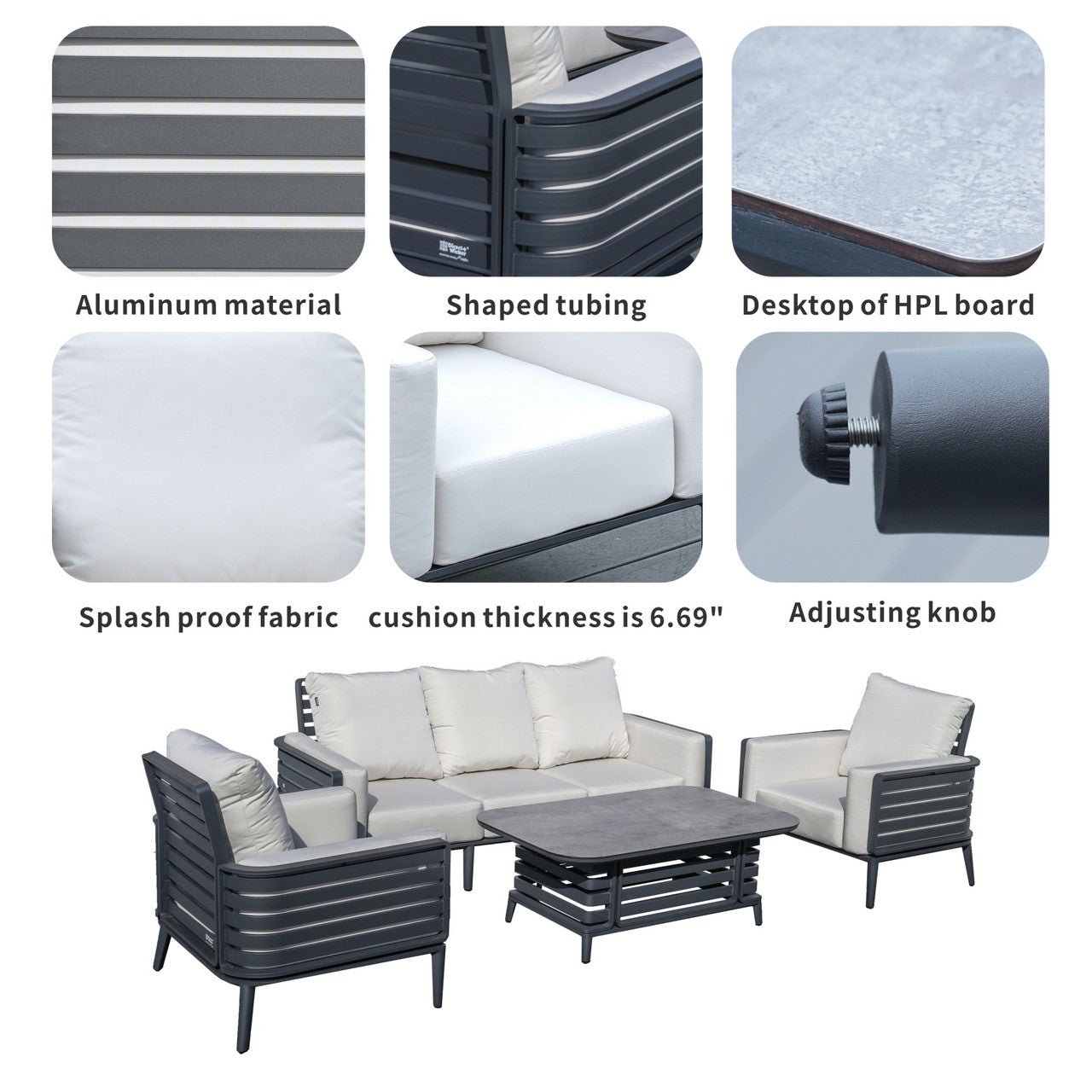New Aluminum Exposed Tube High-End 5-Seat Sofa Set (PAS-2350TS） - Direct Wicker