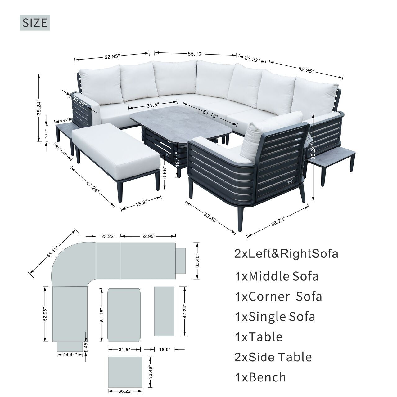 New Aluminum Exposed Tube High - End 8 - Seat Sofa Set (PAS - 2351+2352) - Direct Wicker