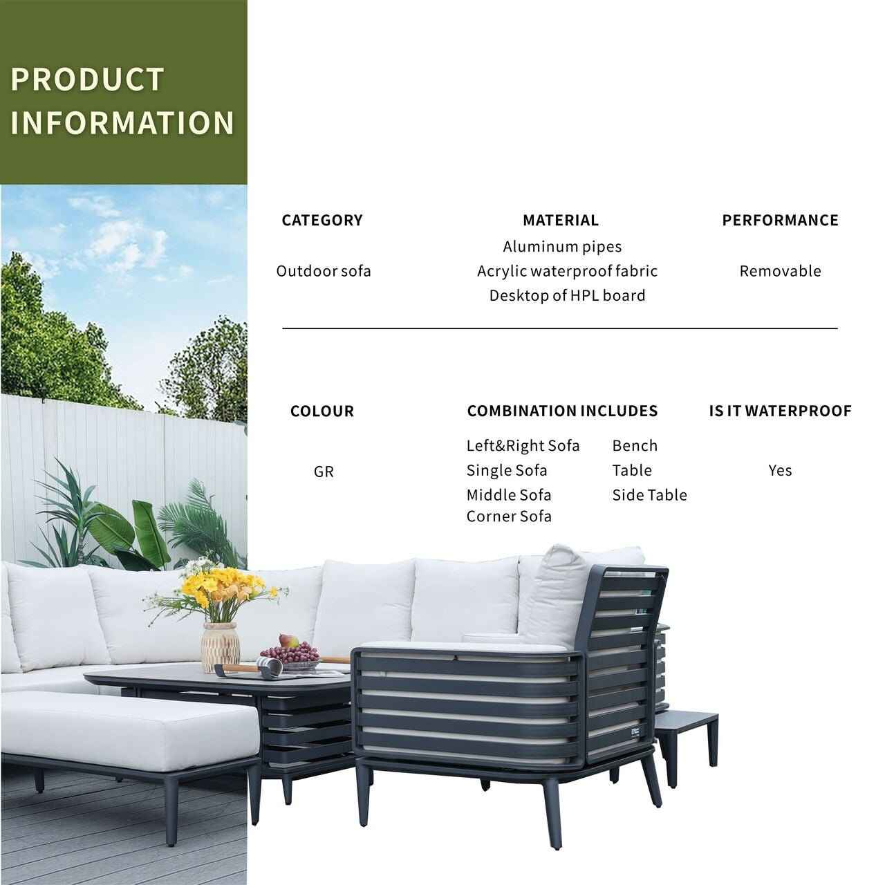 New Aluminum Exposed Tube High-End 8-Seat Sofa Set (PAS-2351+2352)