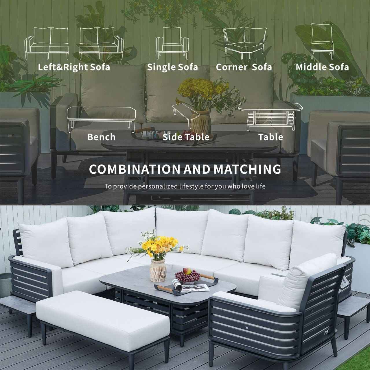 New Aluminum Exposed Tube High-End 8-Seat Sofa Set (PAS-2351+2352)