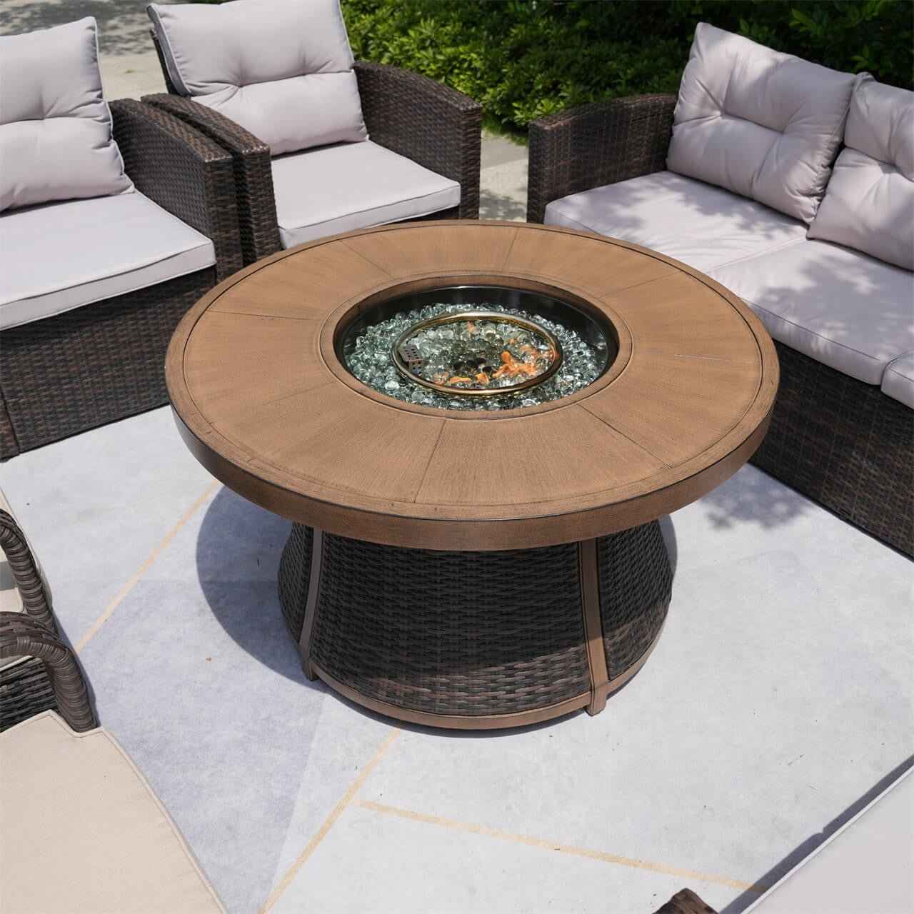 Outdoor 42" Round Gas Fire Pit Table – Aluminum Frame & Rattan Base (G3R521E)
