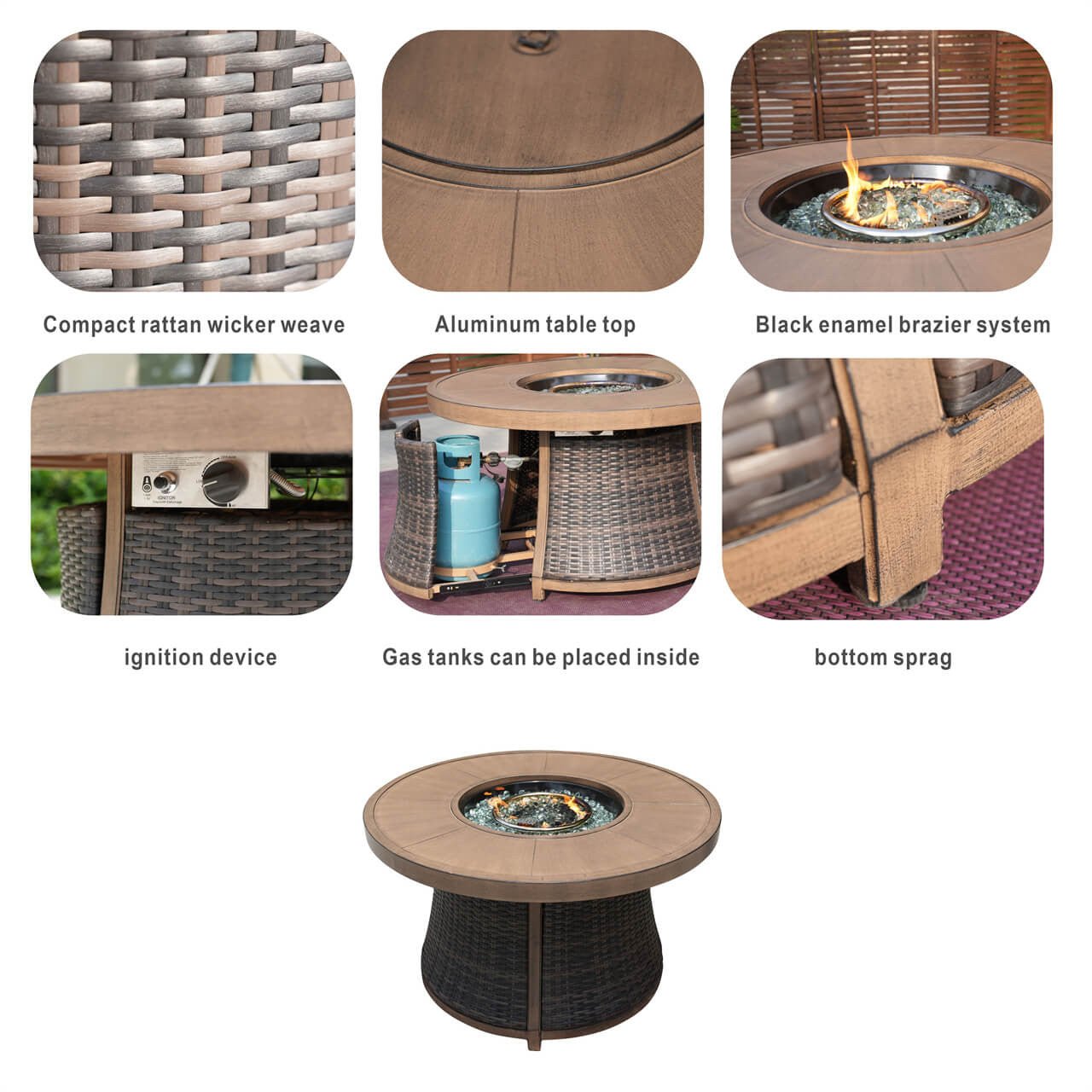 Outdoor 42" Round Gas Fire Pit Table – Aluminum Frame & Rattan Base (G3R521E) - Direct Wicker