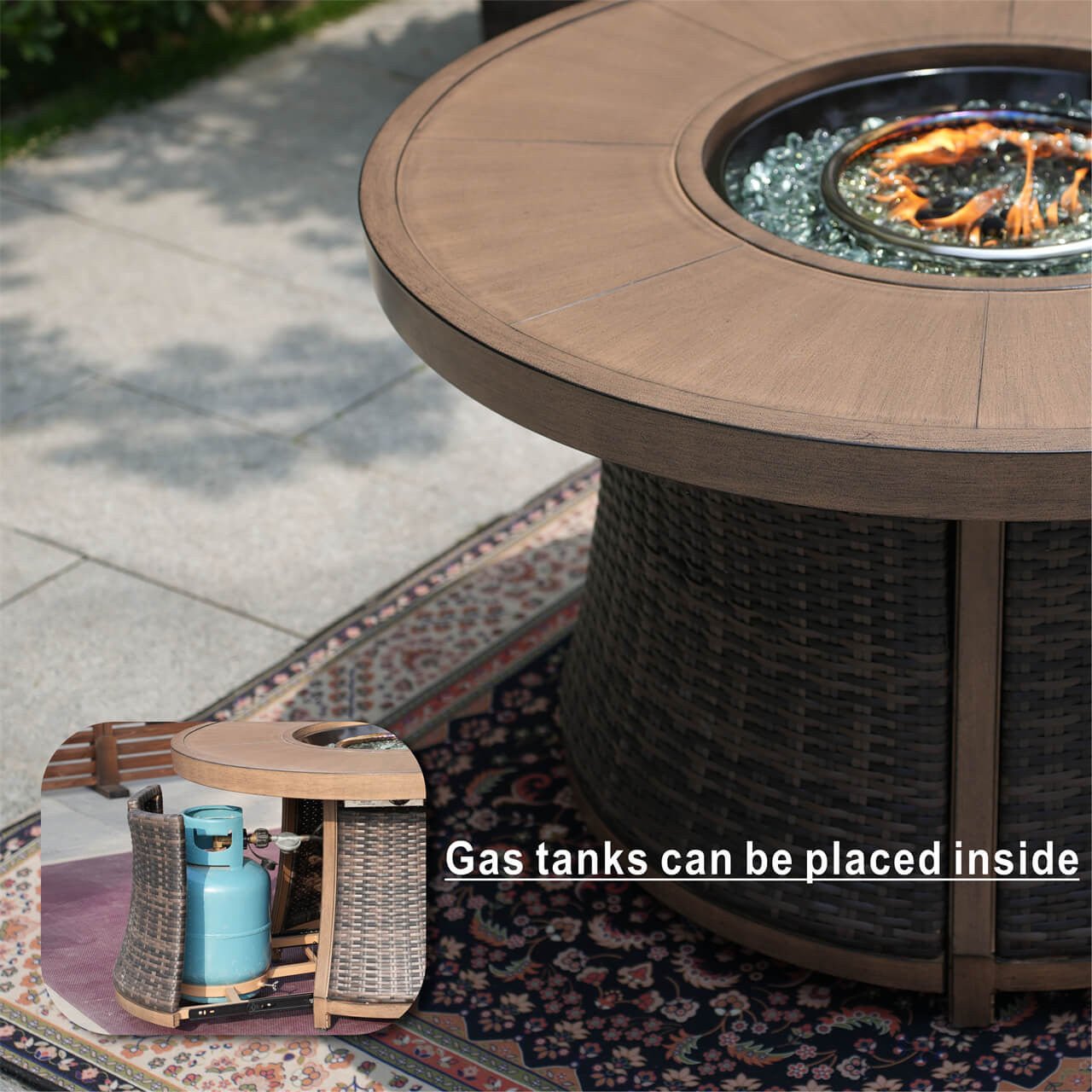 Outdoor 42" Round Gas Fire Pit Table – Aluminum Frame & Rattan Base (G3R521E) - Direct Wicker