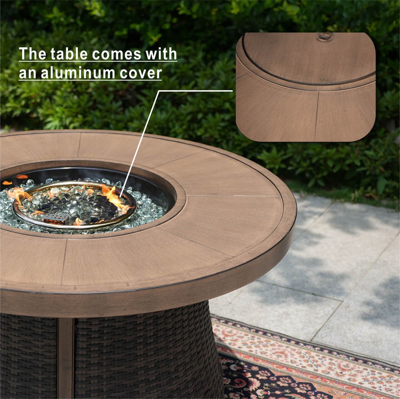 Outdoor 42" Round Gas Fire Pit Table – Aluminum Frame & Rattan Base (G3R521E) - Direct Wicker