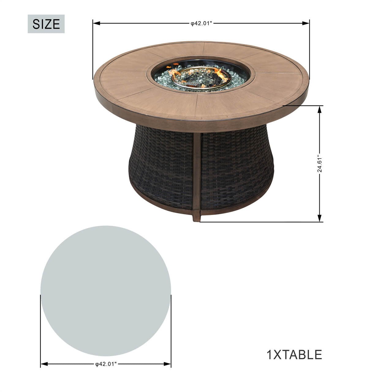 Outdoor 42" Round Gas Fire Pit Table – Aluminum Frame & Rattan Base (G3R521E) - Direct Wicker