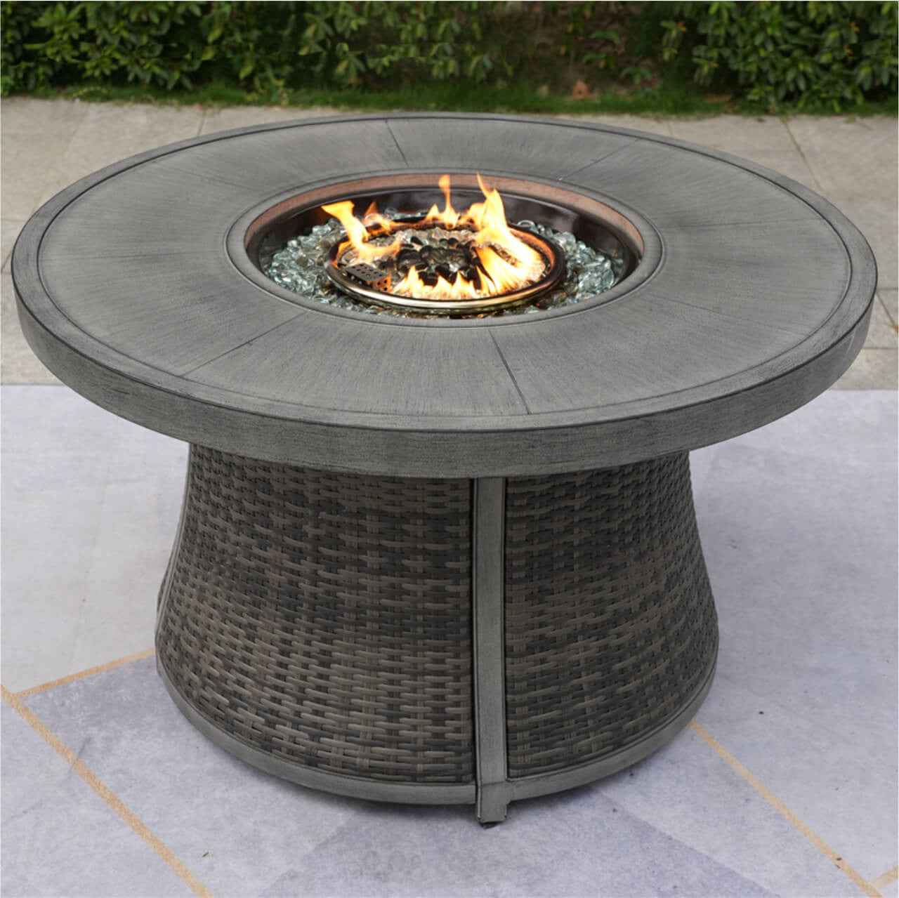 Outdoor 42" Round Gas Fire Pit Table – Aluminum Frame & Rattan Base (G3R521E)