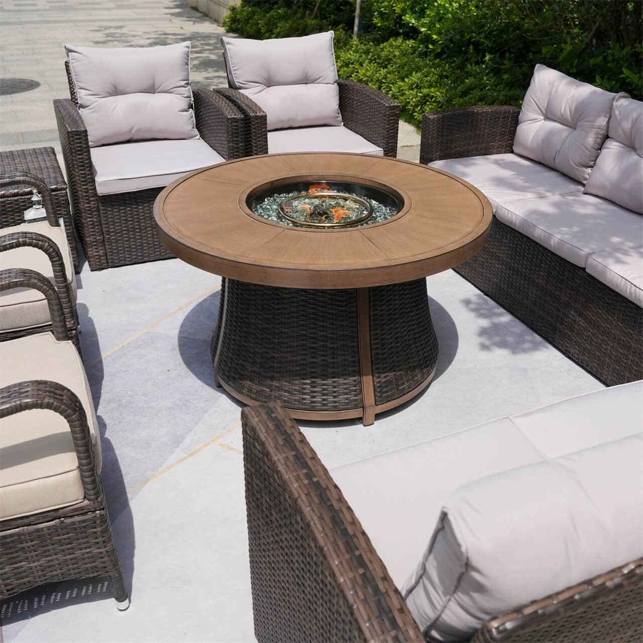 Outdoor 42" Round Gas Fire Pit Table – Aluminum Frame & Rattan Base (G3R521E)