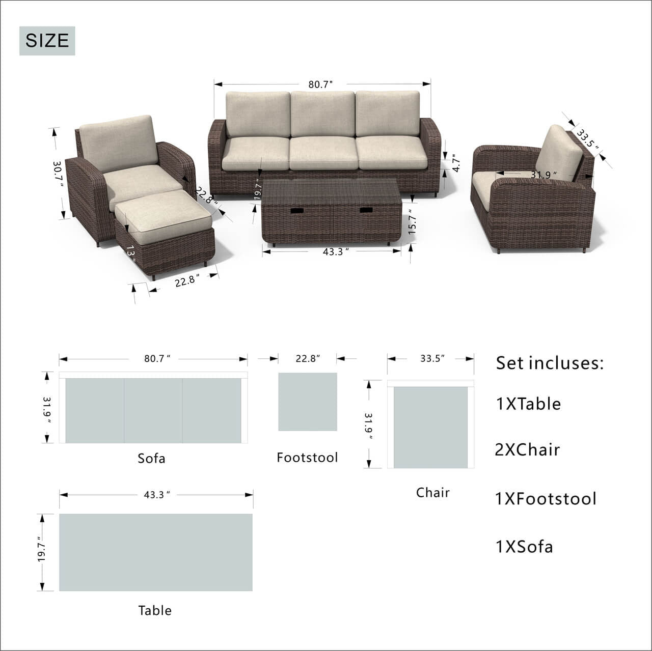Outdoor Conversation 5 - Seater Sofa Set (PAS - 1515) - Direct Wicker