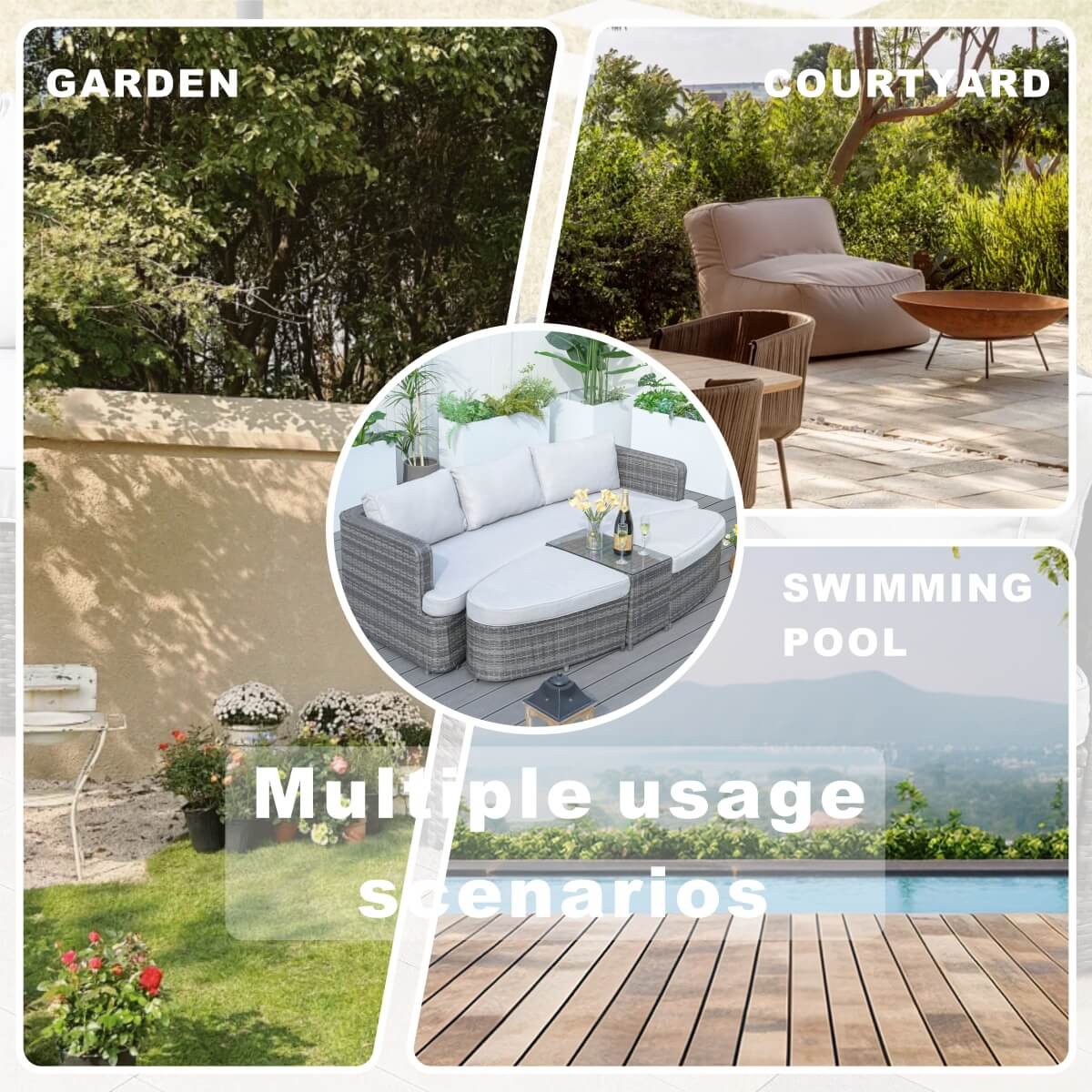 Outdoor Daybed, Rattan Furniture Set, High-Quality Aluminum Daybed (PAL-1202) - Direct Wicker