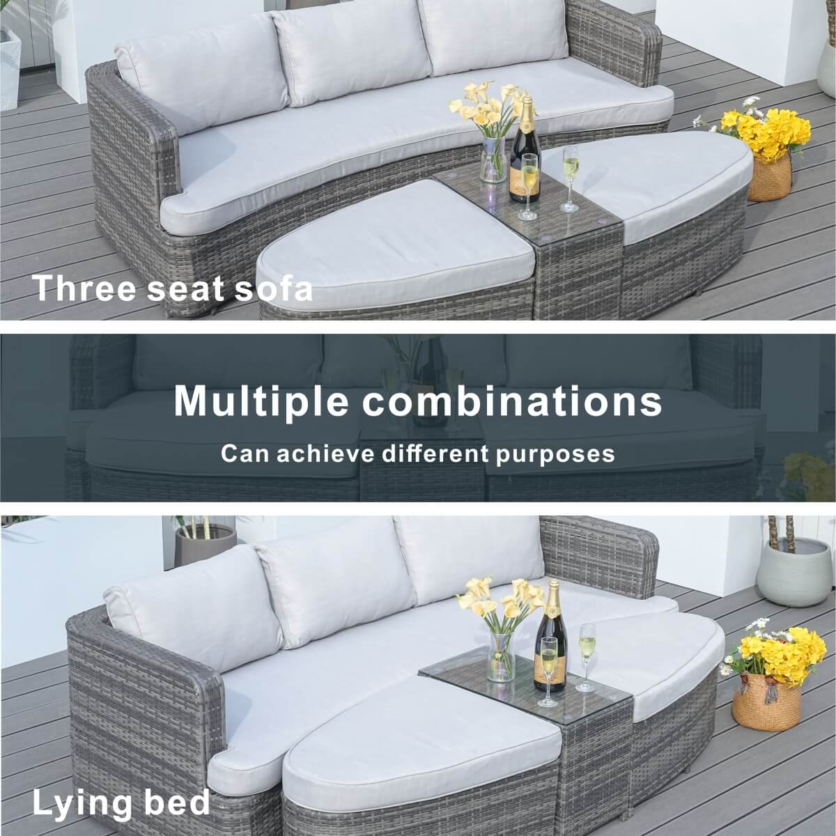 Outdoor Daybed, Rattan Furniture Set, High-Quality Aluminum Daybed (PAL-1202) - Direct Wicker