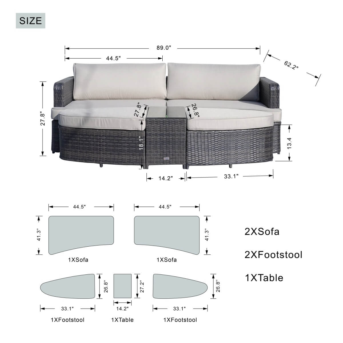 Outdoor Daybed, Rattan Furniture Set, High-Quality Aluminum Daybed (PAL-1202) - Direct Wicker
