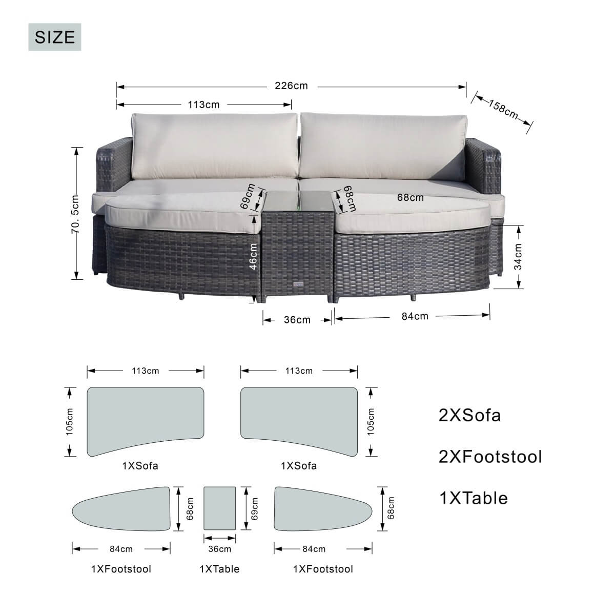 Outdoor Daybed, Rattan Furniture Set, High-Quality Aluminum Daybed (PAL-1202) - Direct Wicker