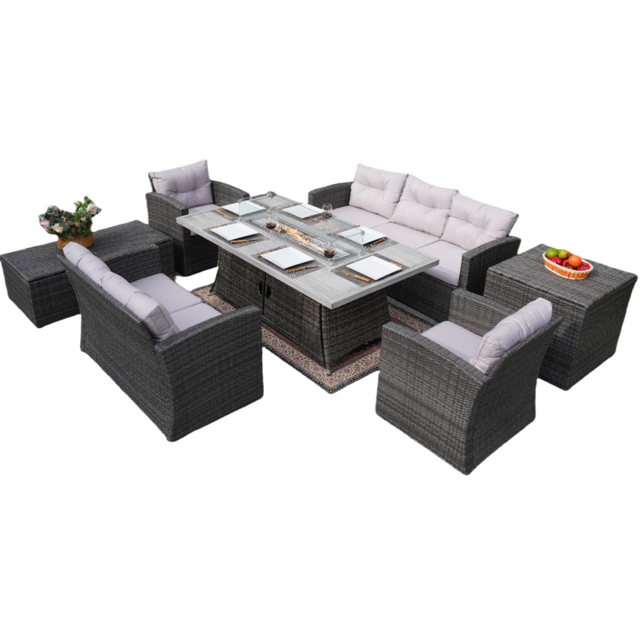 Outdoor Fire Pit Sofa Set with Rectangular Firepit Table (PAS - 1503+1106RA) - Direct Wicker