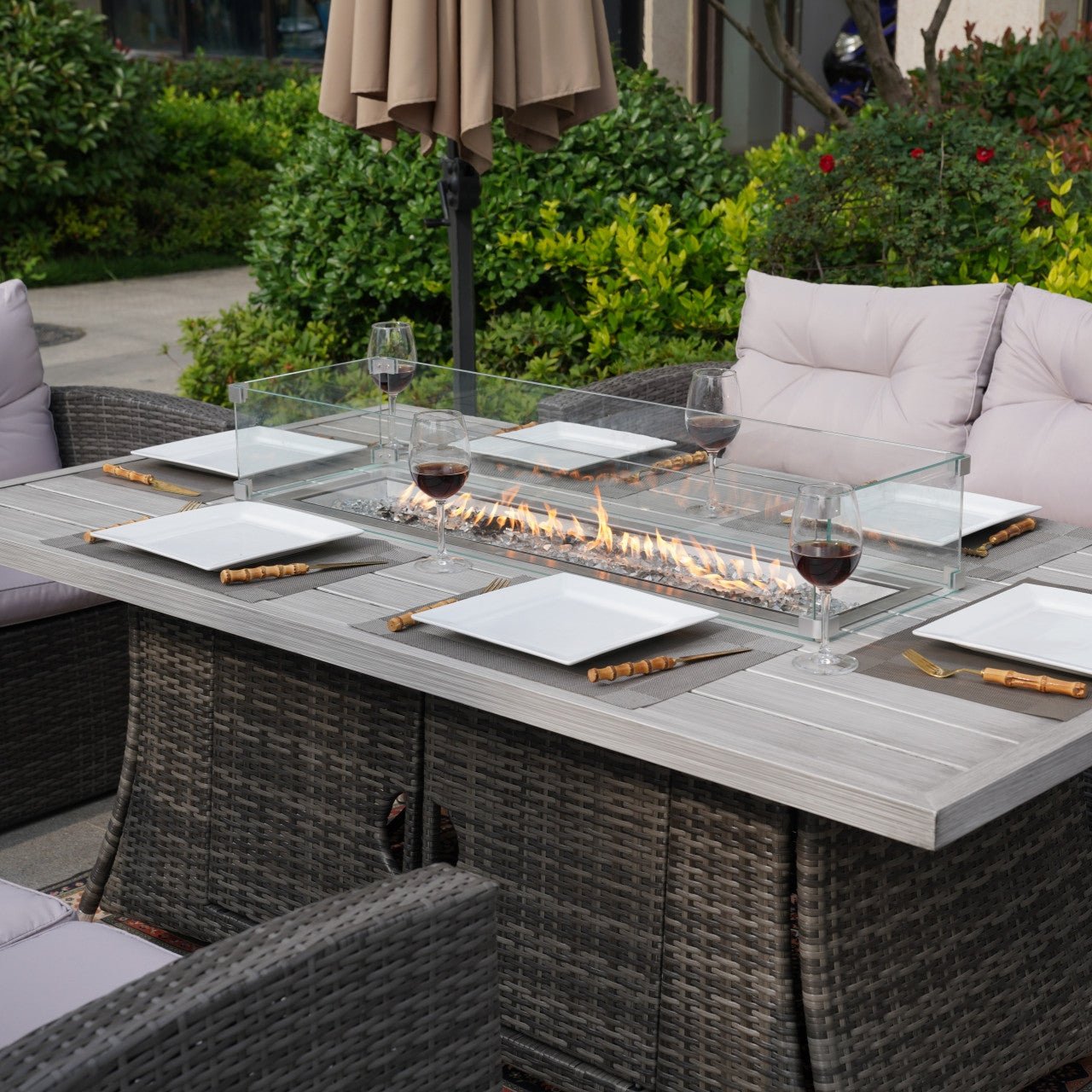 Outdoor Fire Pit Sofa Set with Rectangular Firepit Table (PAS - 1503+1106RA) - Direct Wicker