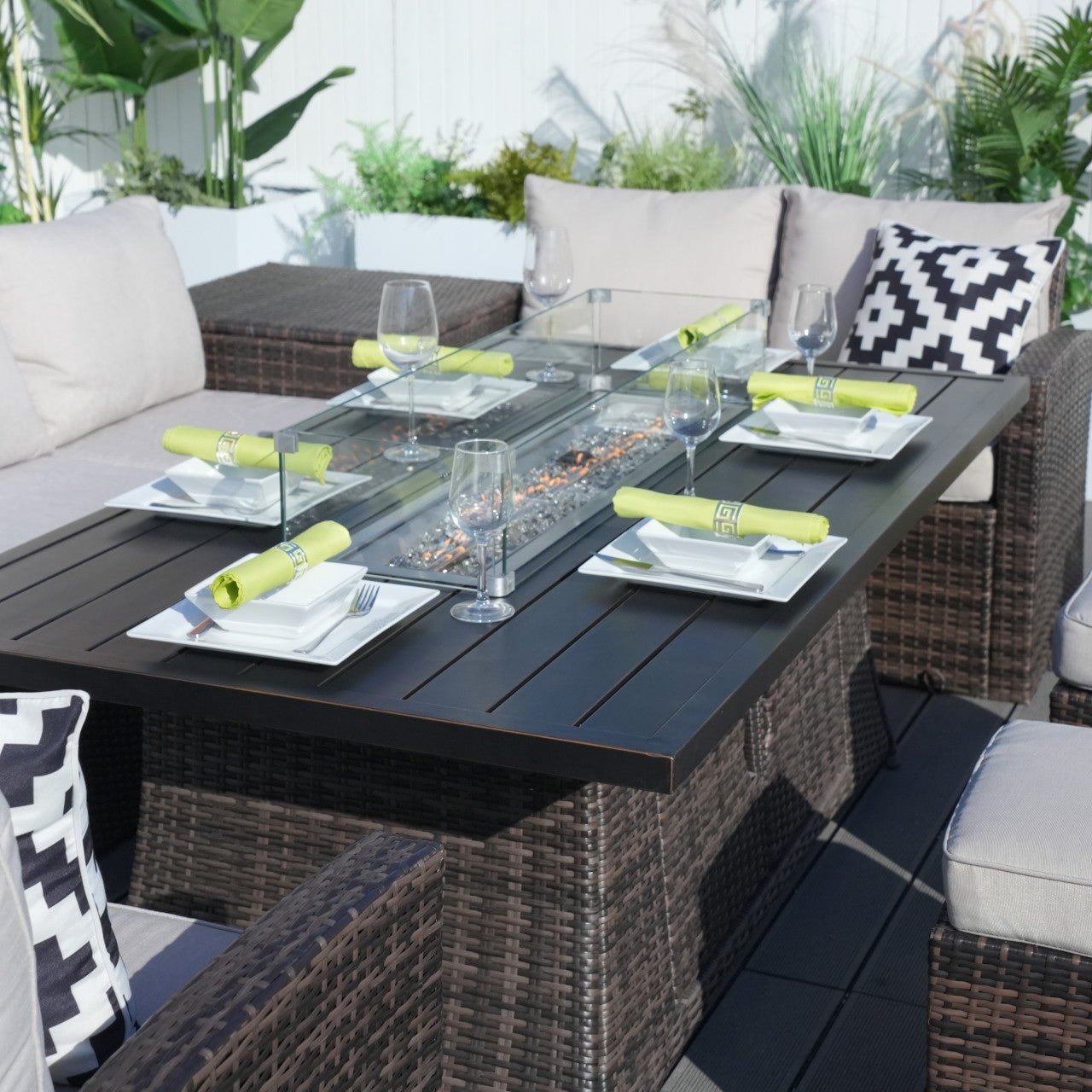 Outdoor Fire Pit Sofa Set with Rectangular Firepit Table (PAS - 1503+1106RA) - Direct Wicker