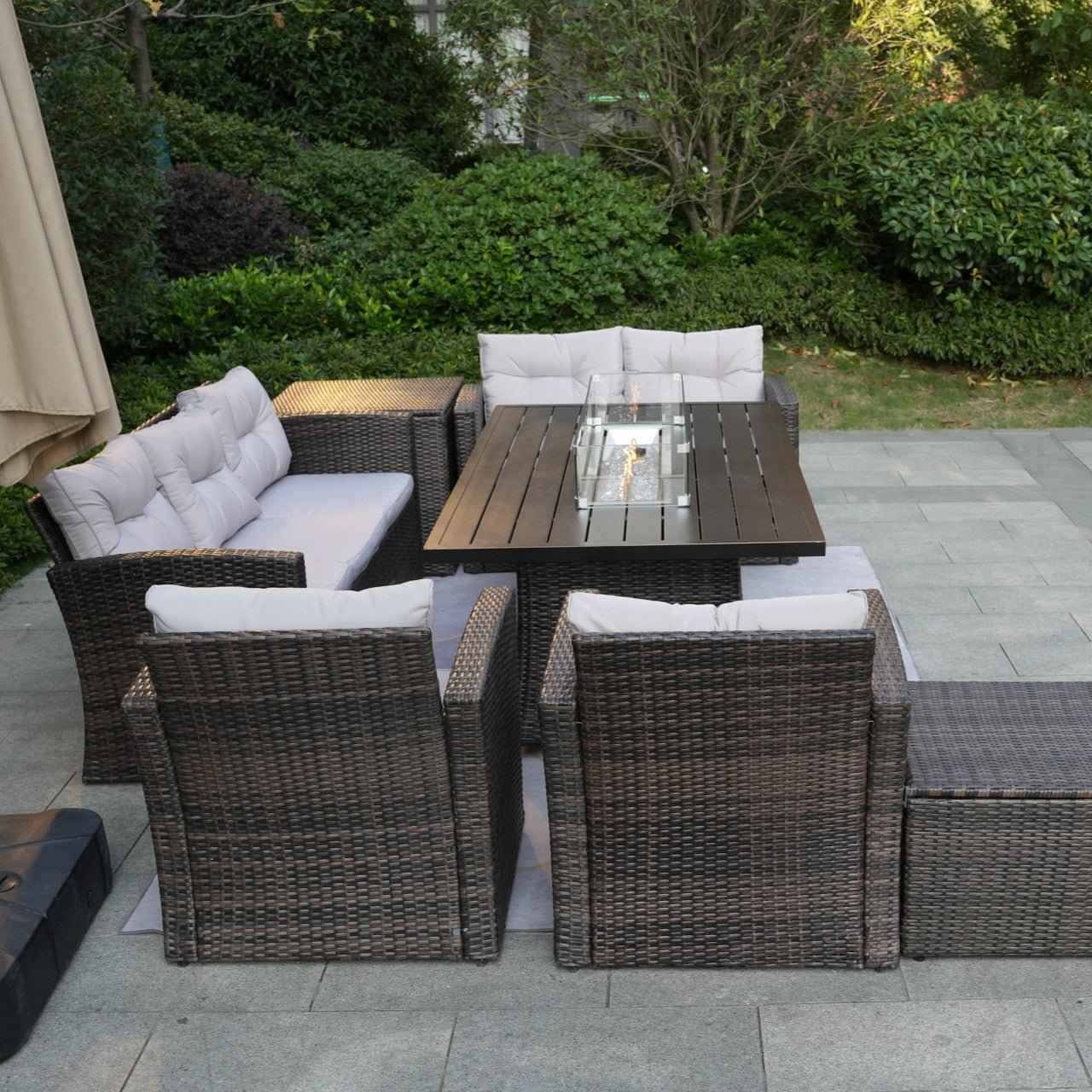 Outdoor Fire Pit Sofa Set with Rectangular Firepit Table (PAS-1503+1106RA)