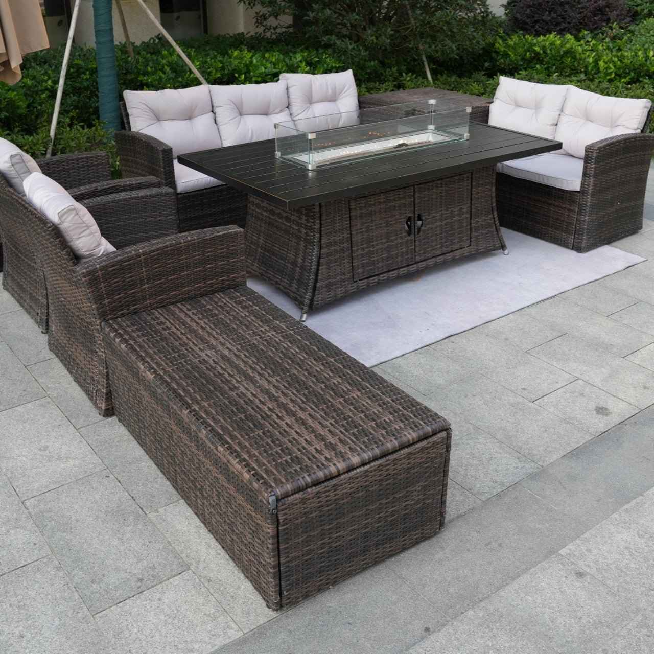 Outdoor Fire Pit Sofa Set with Rectangular Firepit Table (PAS-1503+1106RA)
