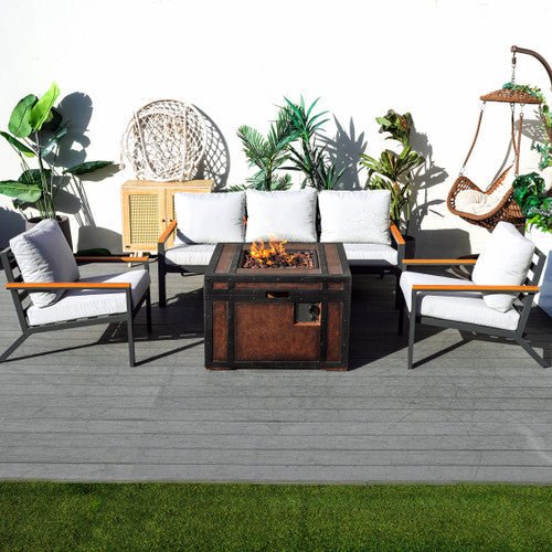 Outdoor Small Space Teak Armrests Exposed Aluminum Pipe Sofa Set (PAS-2481+PAG-2354) - Direct Wicker