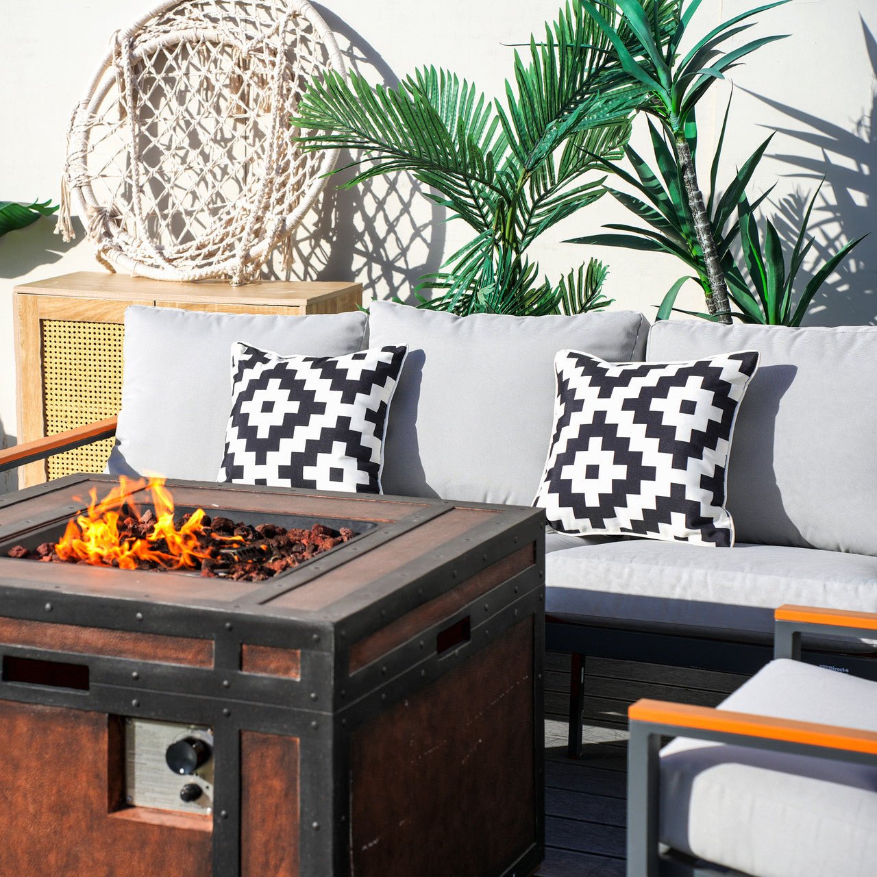 Outdoor Small Space Teak Armrests Exposed Aluminum Pipe Sofa Set (PAS-2481+PAG-2354) - Direct Wicker