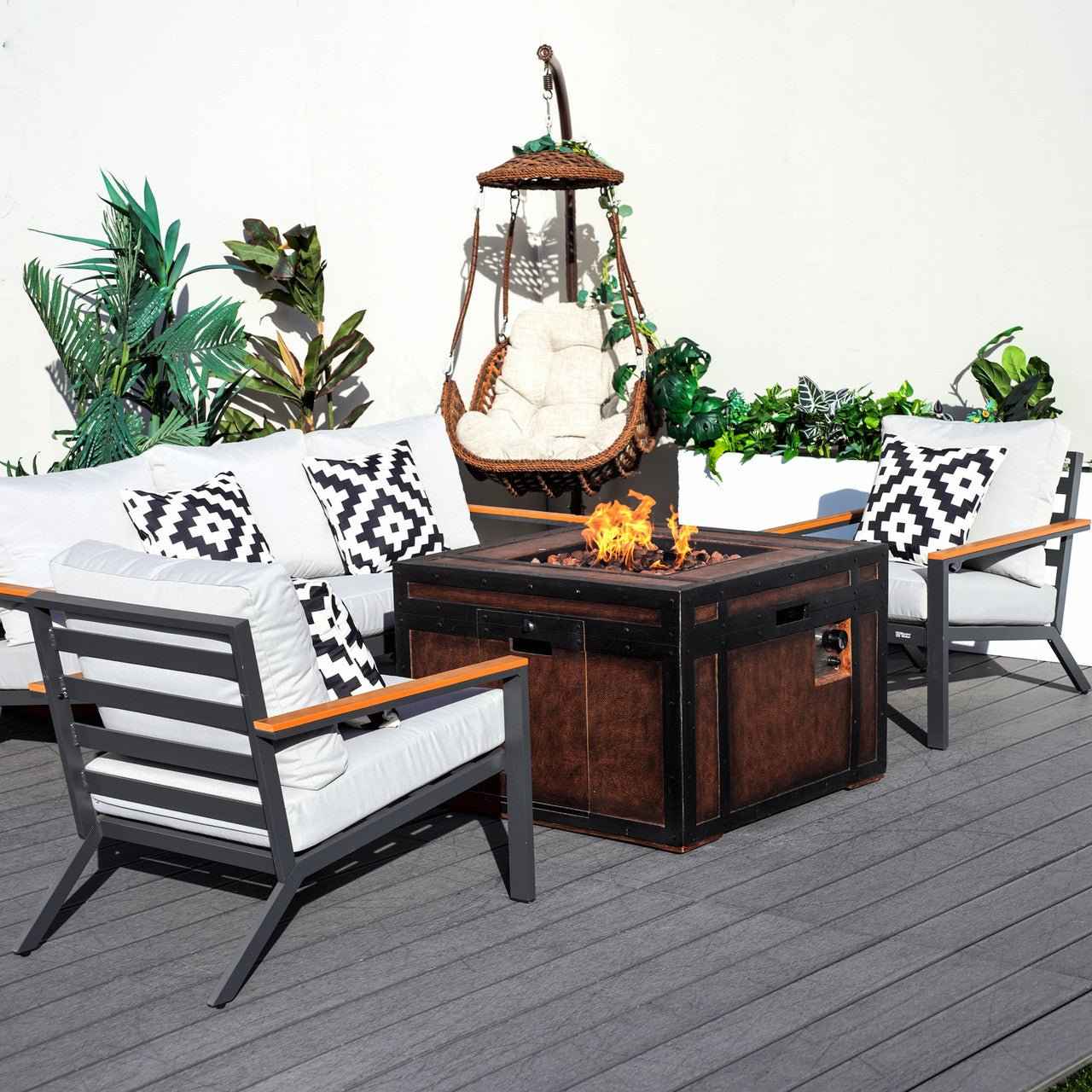 Outdoor Small Space Teak Armrests Exposed Aluminum Pipe Sofa Set (PAS-2481+PAG-2354)