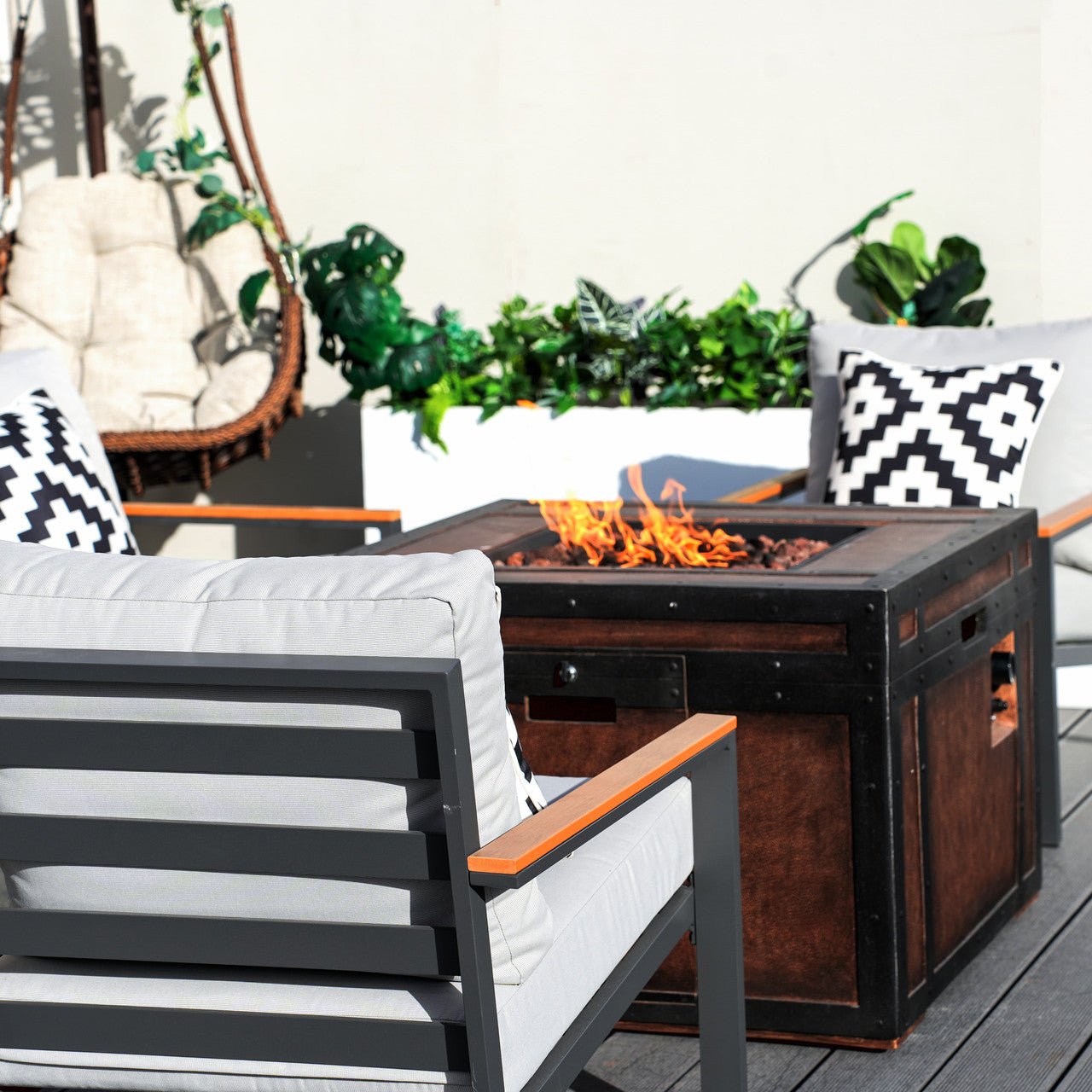 Outdoor Small Space Teak Armrests Exposed Aluminum Pipe Sofa Set (PAS-2481+PAG-2354) - Direct Wicker