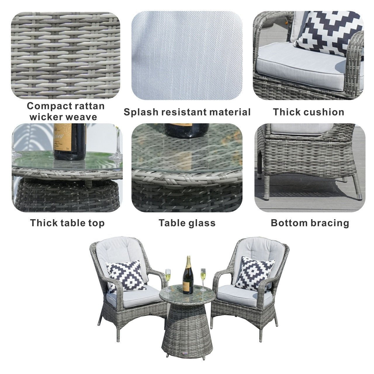 Parma 2 - Seater Bistro Set With Round Coffee Table (PAD - 1708) - Direct Wicker