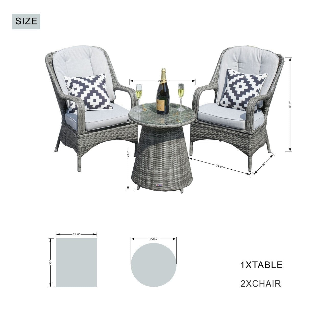Parma 2 - Seater Bistro Set With Round Coffee Table (PAD - 1708) - Direct Wicker