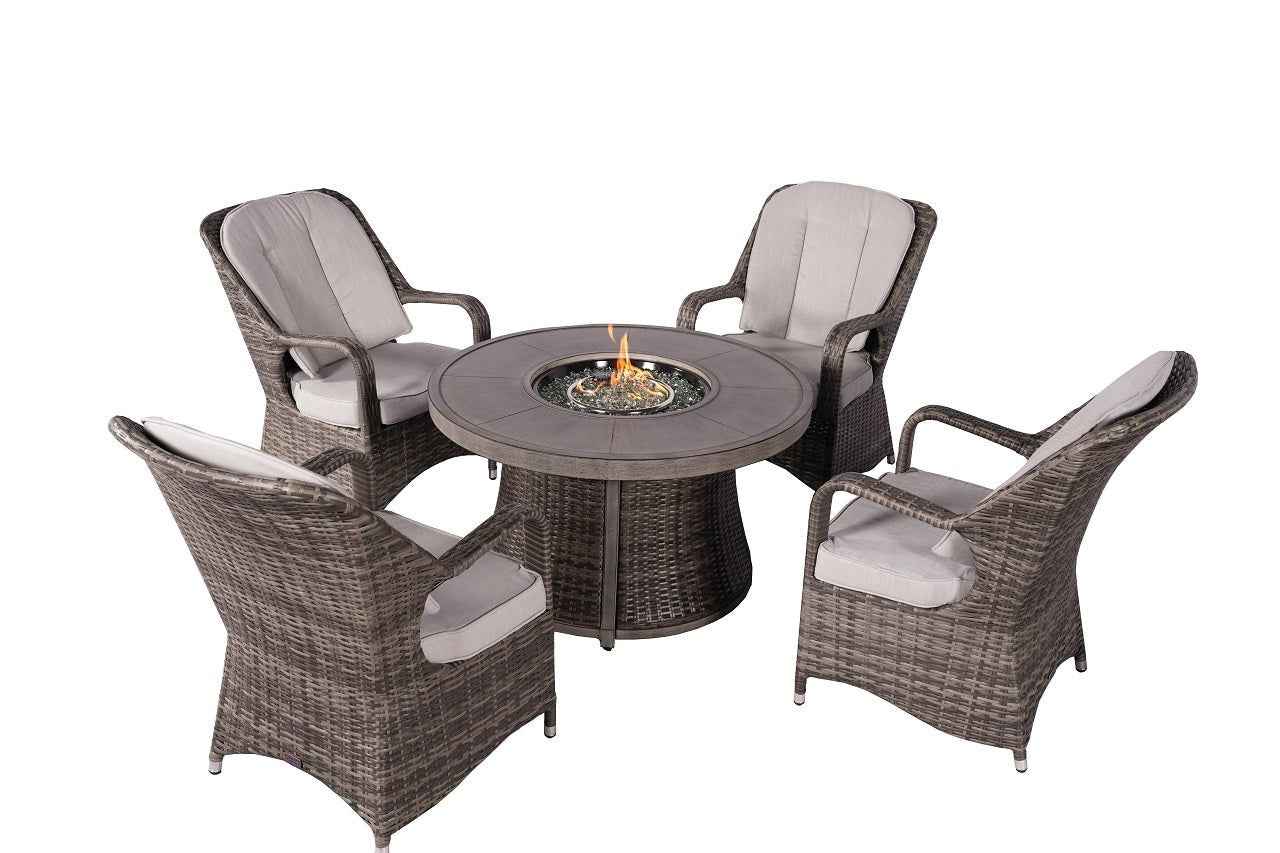 Parma 4 - Seater Outdoor Fire Pit Set – Round Fire Table (G3R521E - GR) - Direct Wicker