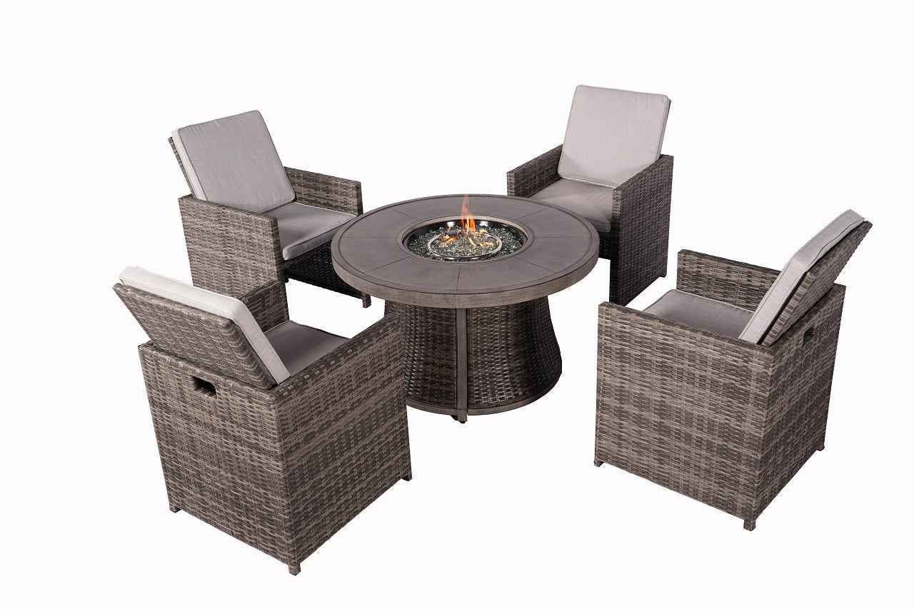 Parma 4-Seater Outdoor Fire Pit Set – Round Fire Table (G3R521E-GR)