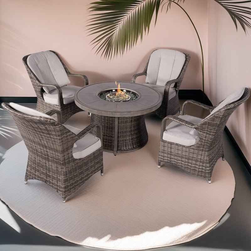 Parma 4-Seater Outdoor Fire Pit Set – Round Fire Table (G3R521E-GR)