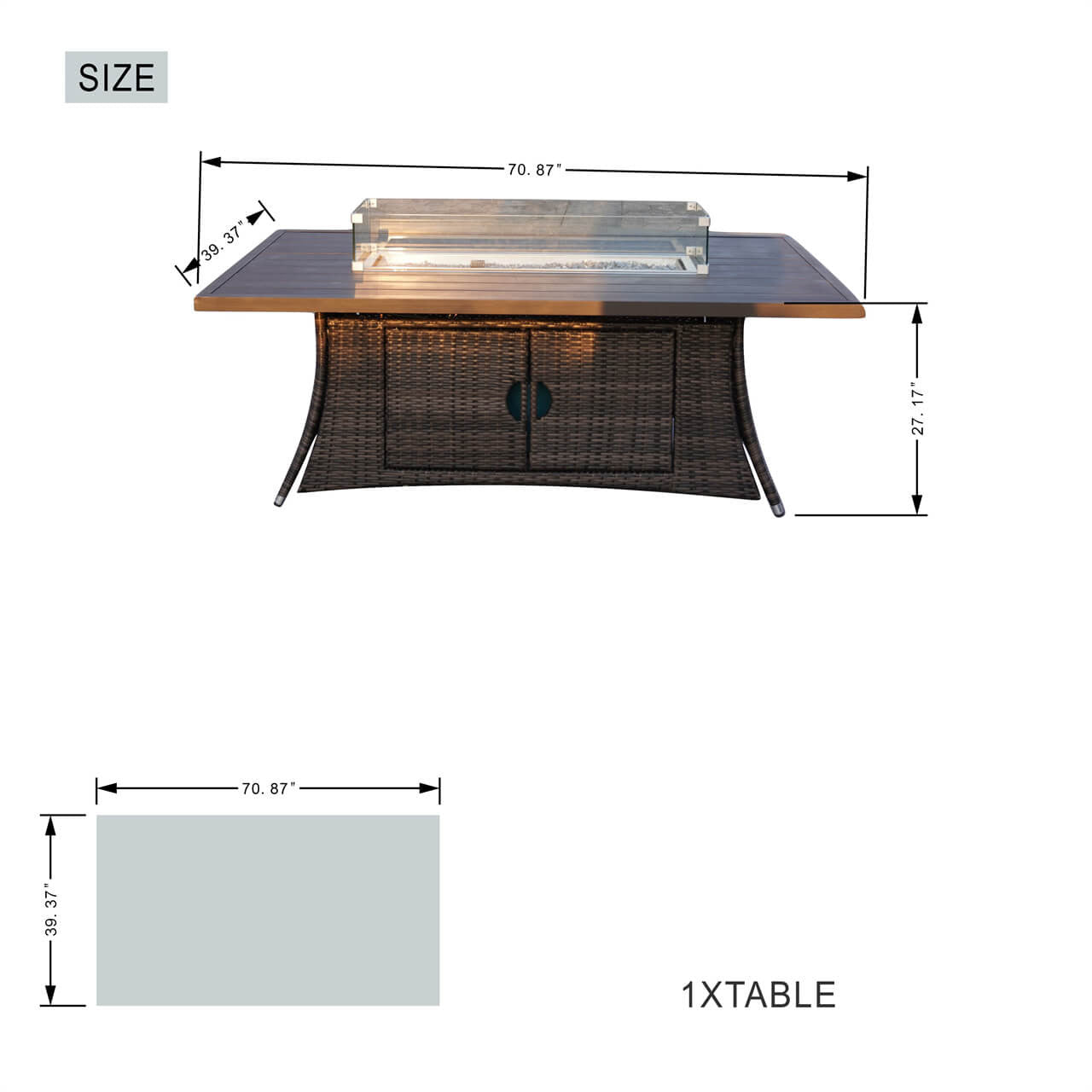 Size of a 6-Seat Rectangular Aluminum Table