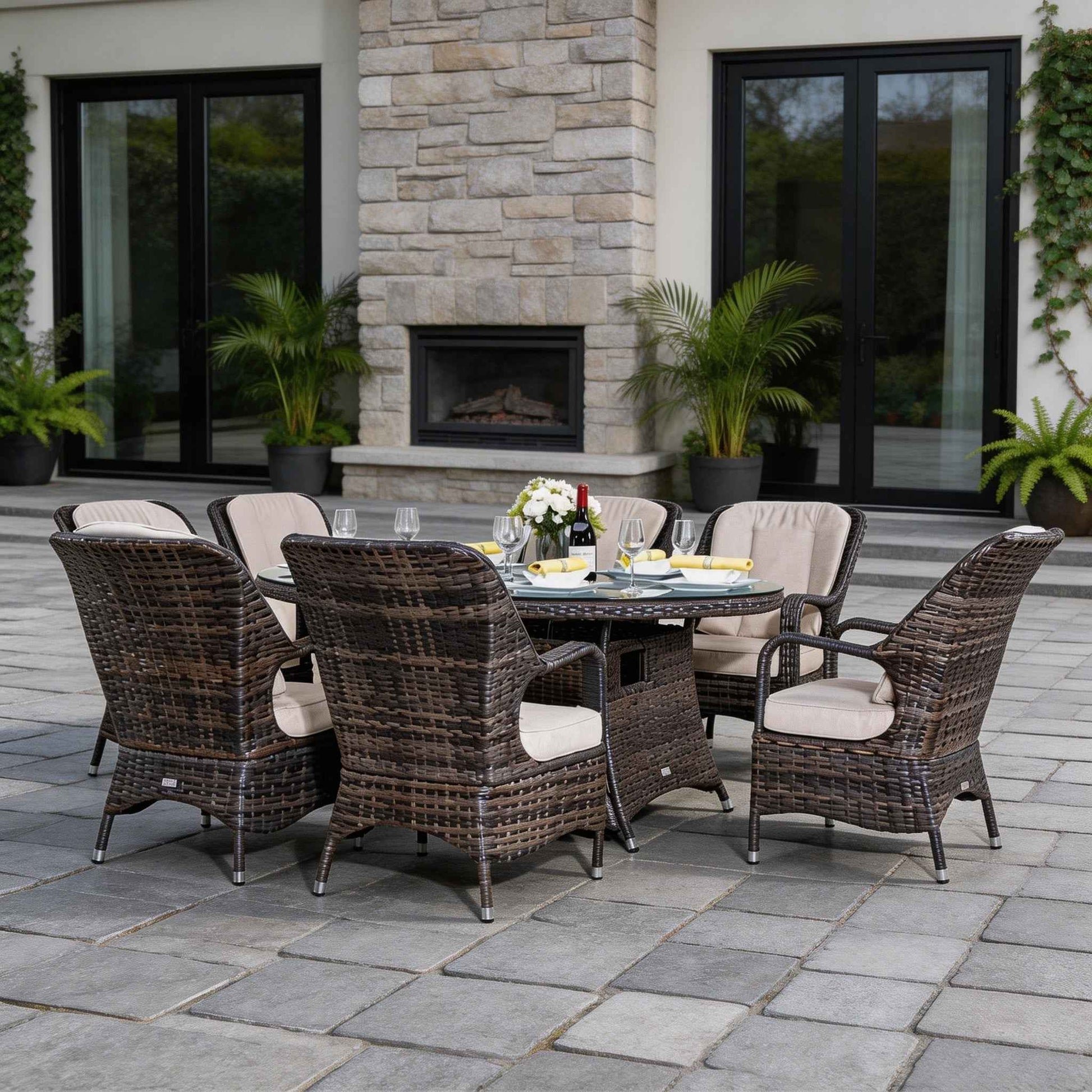Parma 6-Seat Outdoor Fire Pit Dining Set - Oval Gas Fire Pit Table (PAG-1106O)