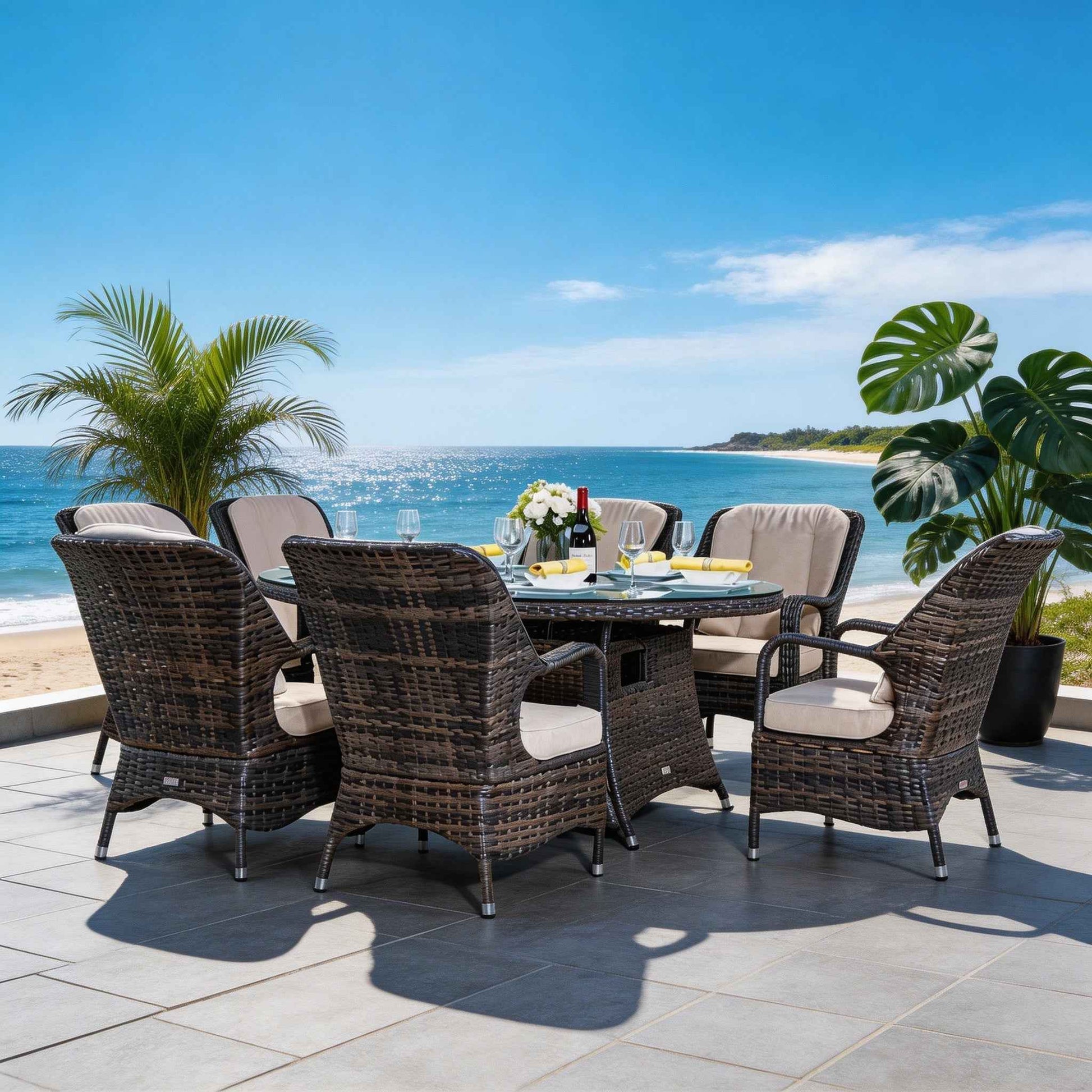 Parma 6-Seat Outdoor Fire Pit Dining Set - Oval Gas Fire Pit Table (PAG-1106O)