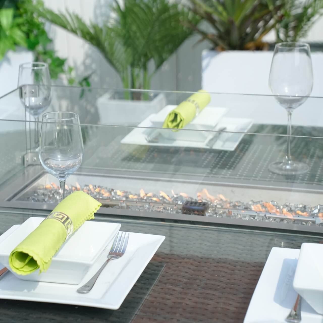 Parma 6-Seat Outdoor Fire Pit Dining Set – Oval Gas Fire Pit Table (PAG-1106O) - Direct Wicker