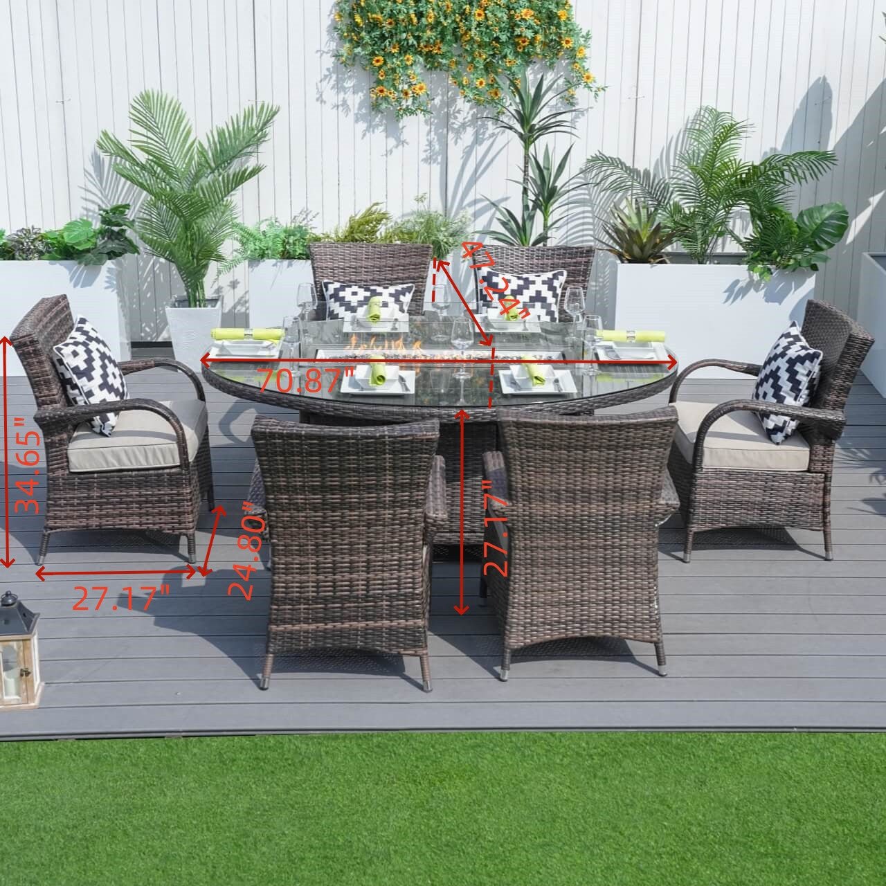 Parma 6-Seat Outdoor Fire Pit Dining Set – Oval Gas Fire Pit Table (PAG-1106O) - Direct Wicker