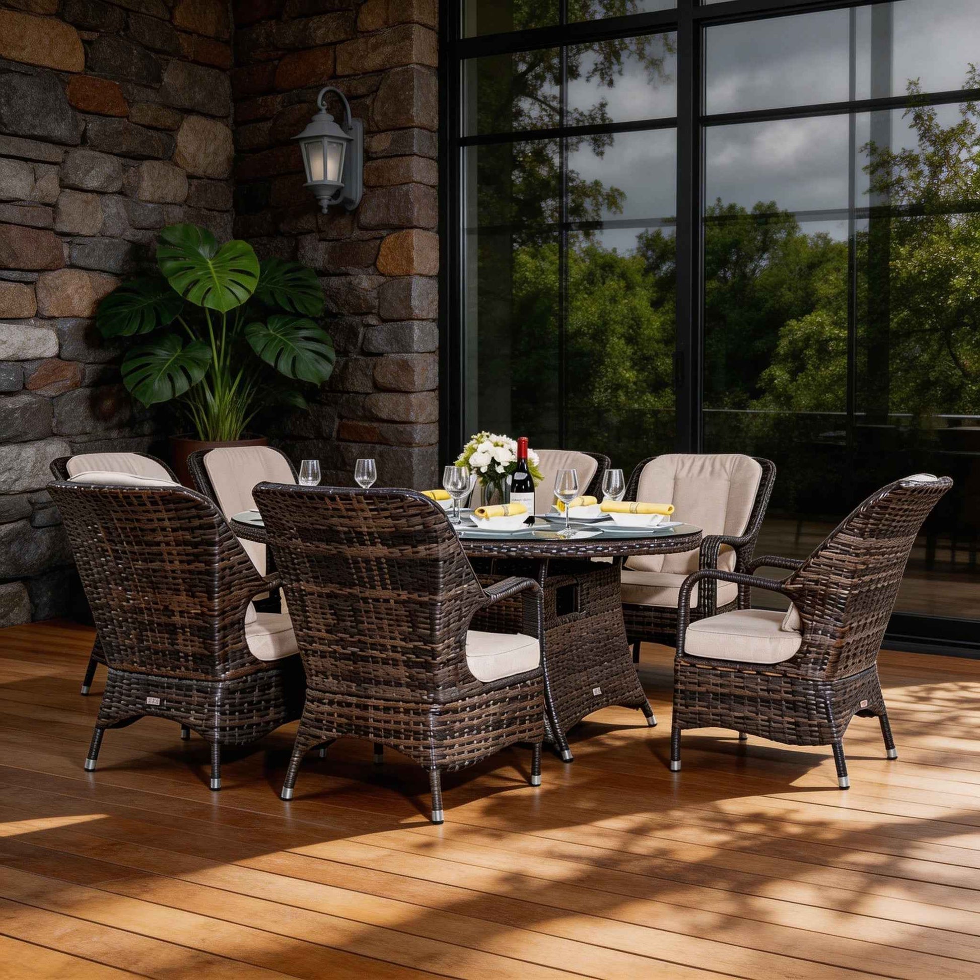 Parma 6-Seat Outdoor Fire Pit Dining Set - Oval Gas Fire Pit Table (PAG-1106O)