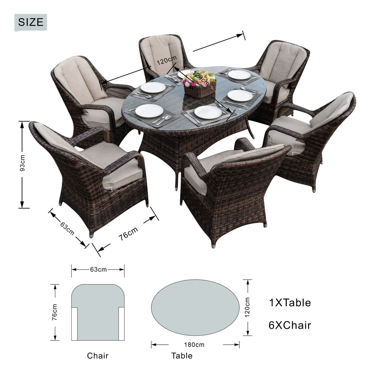 Parma 6 - Seater Outdoor Dining Set – Oval Dining Table (PAD - 1713) - Direct Wicker
