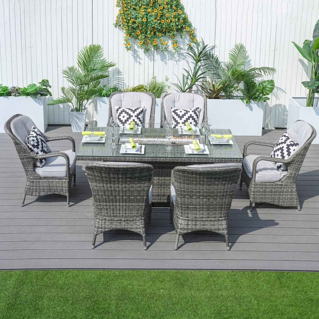 Parma 6-Seater Outdoor Fire Pit Dining Set – Rectangle Fire Pit Table (PAG-1106R)