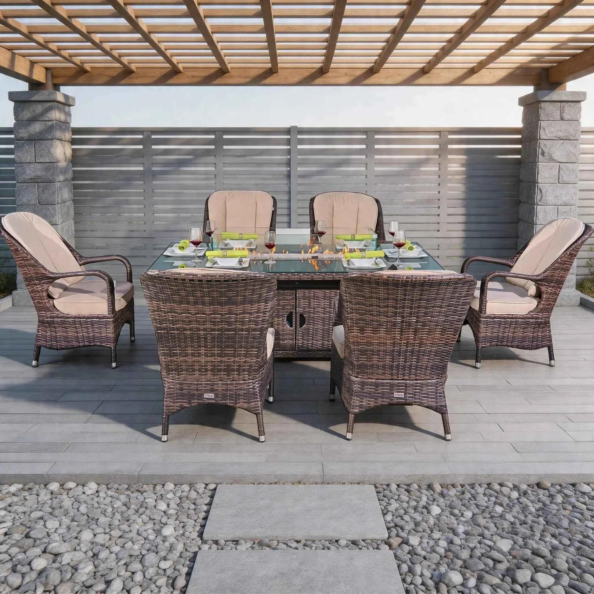 Parma 6-Seater Outdoor Fire Pit Dining Set – Rectangle Fire Pit Table (PAG-1106R)